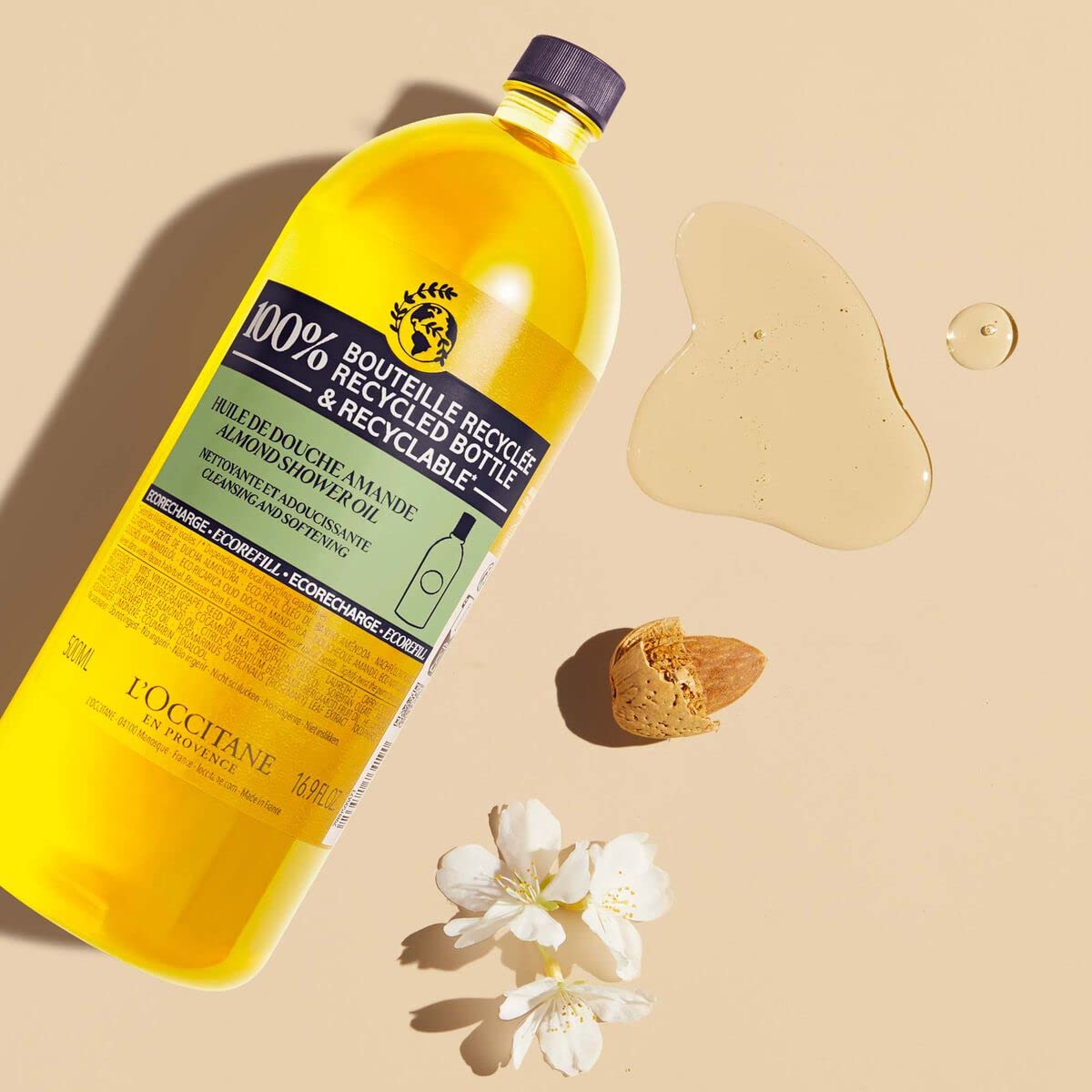 L'Occitane Almond Shower Oil Refill Duo - 2 Pack Moisturizing Body Wash for Dry Skin | Luxurious Bath & Shower Essential for Spa-Like Experience at Home