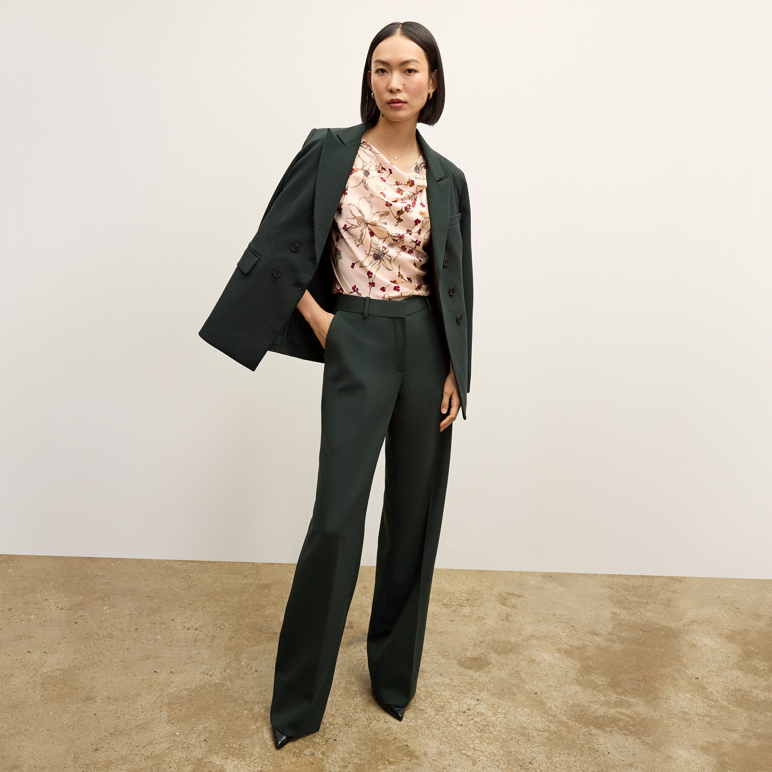Tinsley Wide Leg Pants for Women - Stretchy Comfort Flex Suit Dark Emerald Green - Perfect for Office, Business Casual & Travel Outfits