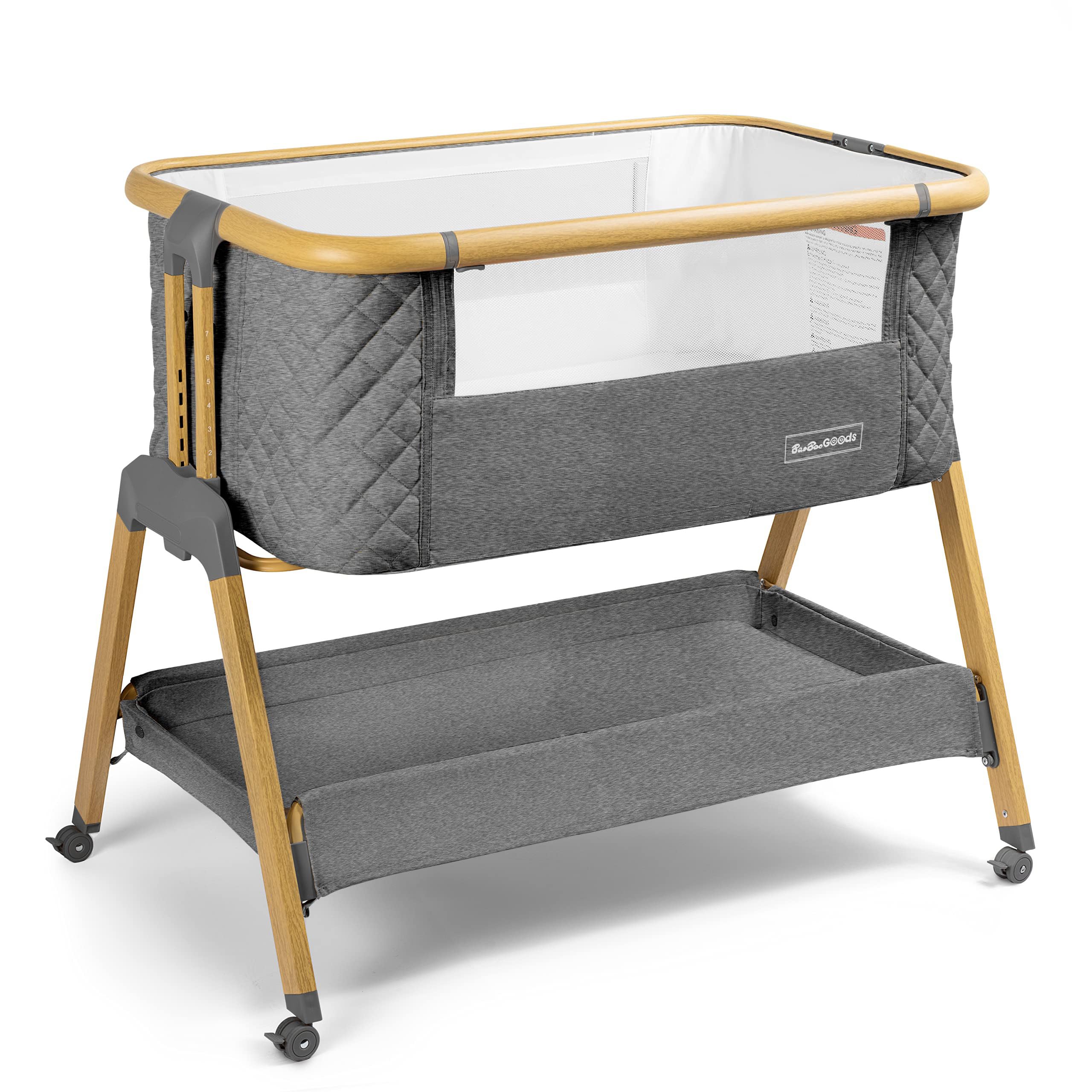 3 in 1 Portable Baby Bassinet with Wheels - Adjustable Bedside Sleeper Crib for Newborns & Infants with 7 Height Settings, Foam Mattress & Storage Basket | Includes Carry Bag | Perfect for Nursery, Bedroom & Travel