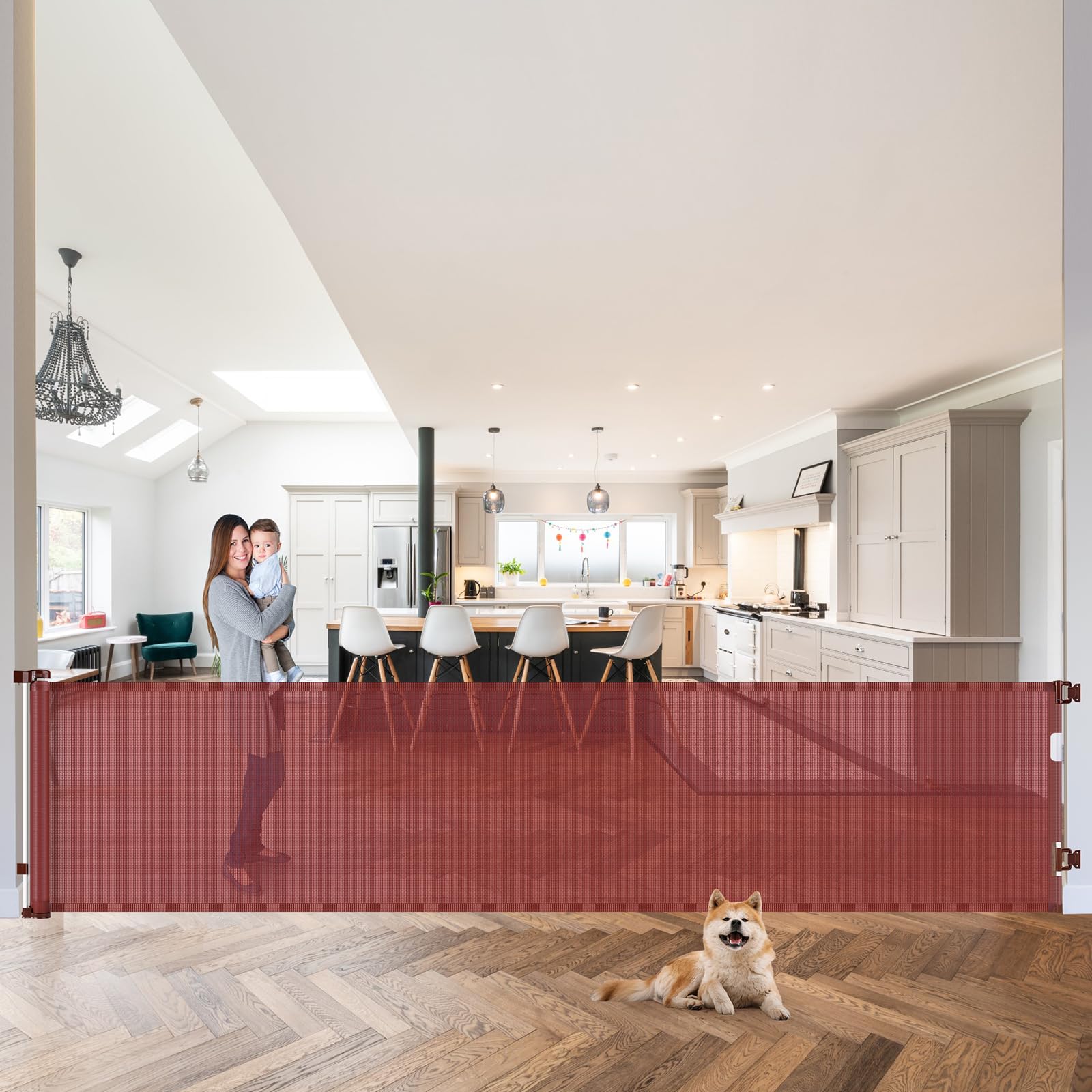 120 Inch Extra Wide Retractable Baby Gate for Stairs & Large Openings - Safety Barrier for Dogs & Pets - Durable Timber Design - Perfect for Homes with Stairs, Wide Hallways & Pet Safety Areas