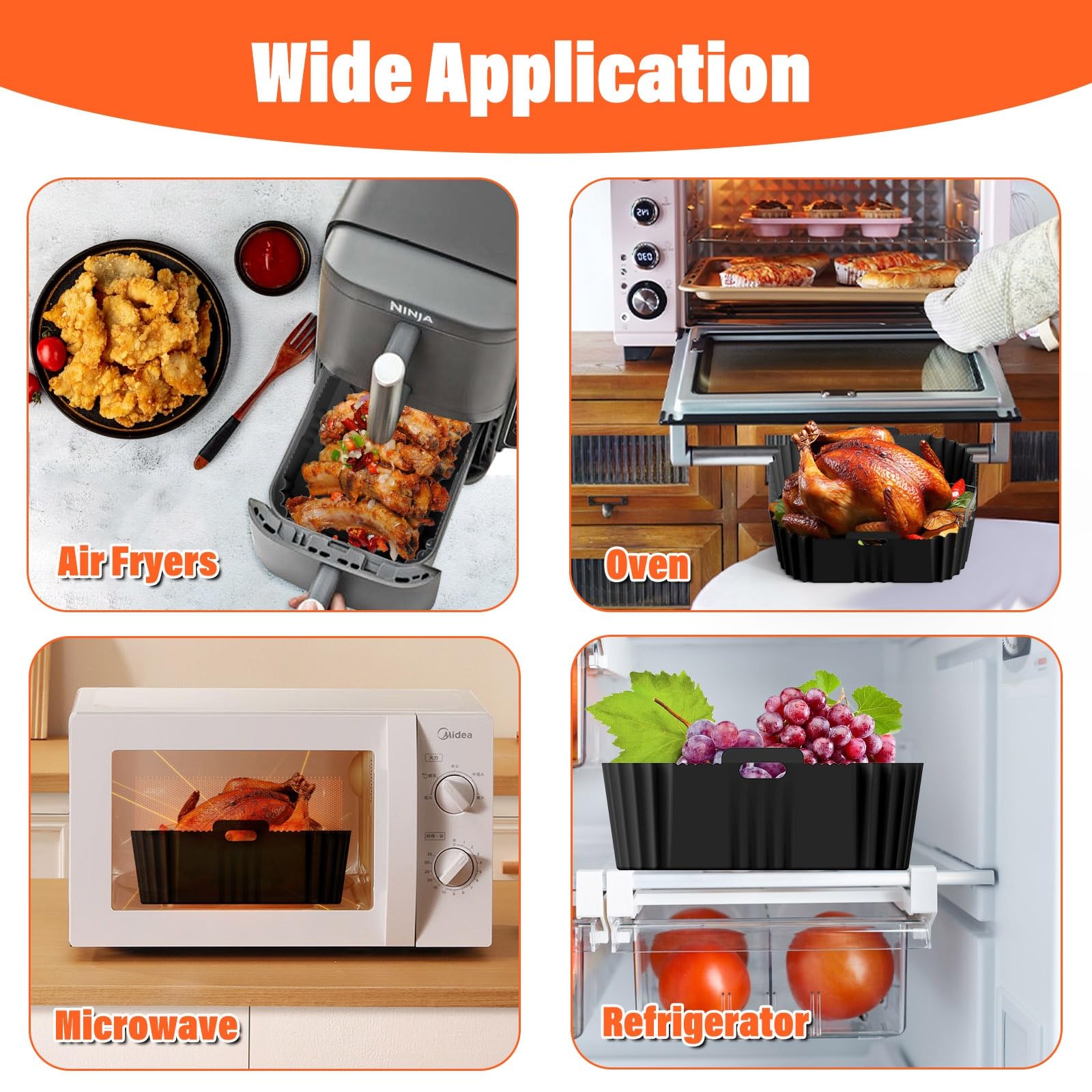 Lifemaison 2-Pack Silicone Air Fryer Liners for Ninja Double Stack SL400EU 9.5L - Non-Stick Baking Mats for Ninja, Cecotec, CHEFREE, Innsky 8-9L Dual Zone Air Fryers - Perfect for Roasting, Baking & Reheating
