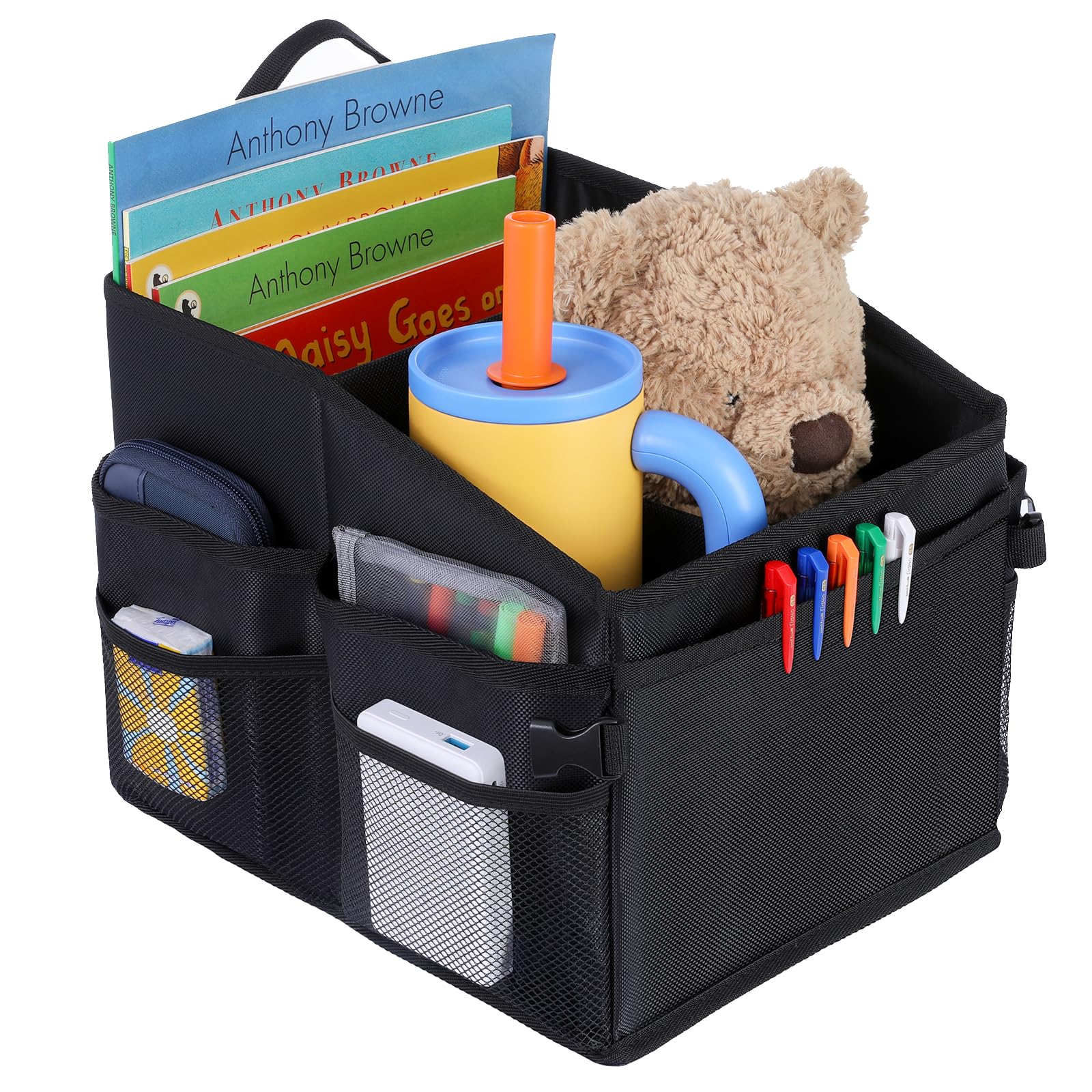 Car Organizer with Detachable Divider & Multi-Pockets - Universal Car Seat Storage Organizer for Front Seat, Backseat & Middle Seat - Perfect for Kids Toys, Snacks & Travel Essentials