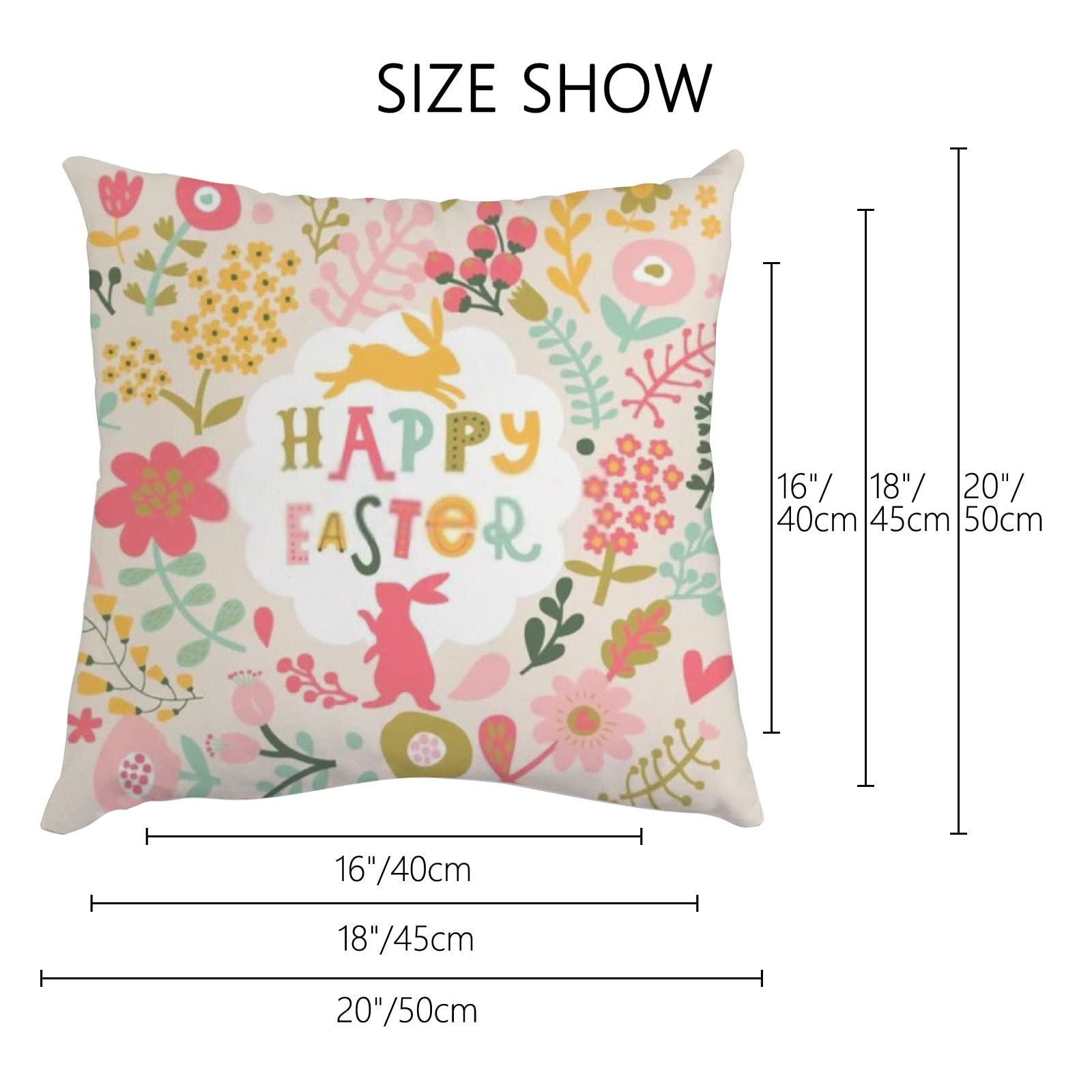 Happy Easter Rabbits & Flowers Throw Pillow Covers 2 Pack - 20x20 Inch Pink Zippered Cushion Cases for Sofa, Couch & Bedroom Decor - Spring Home Decoration & Seasonal Gift Idea