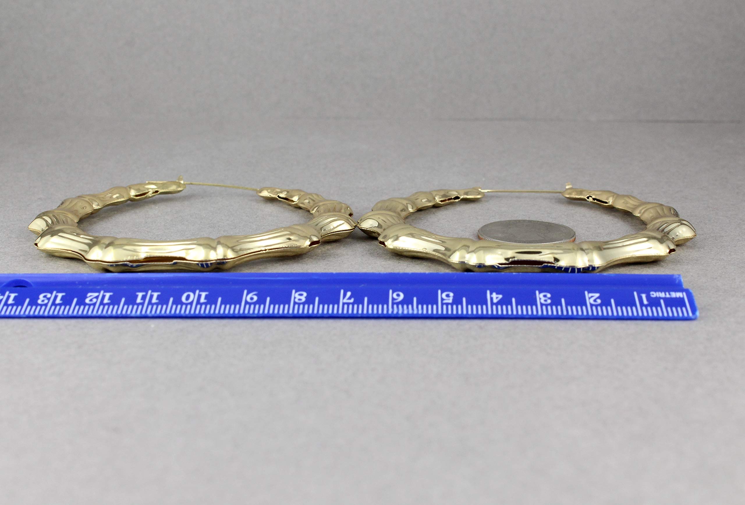 Gold Tone Bamboo Hoop Earrings - 3.25 Inch Large Hollow Metal Door Knocker Hoops for Women | Perfect for Parties, Weddings & Everyday Fashion Accessories