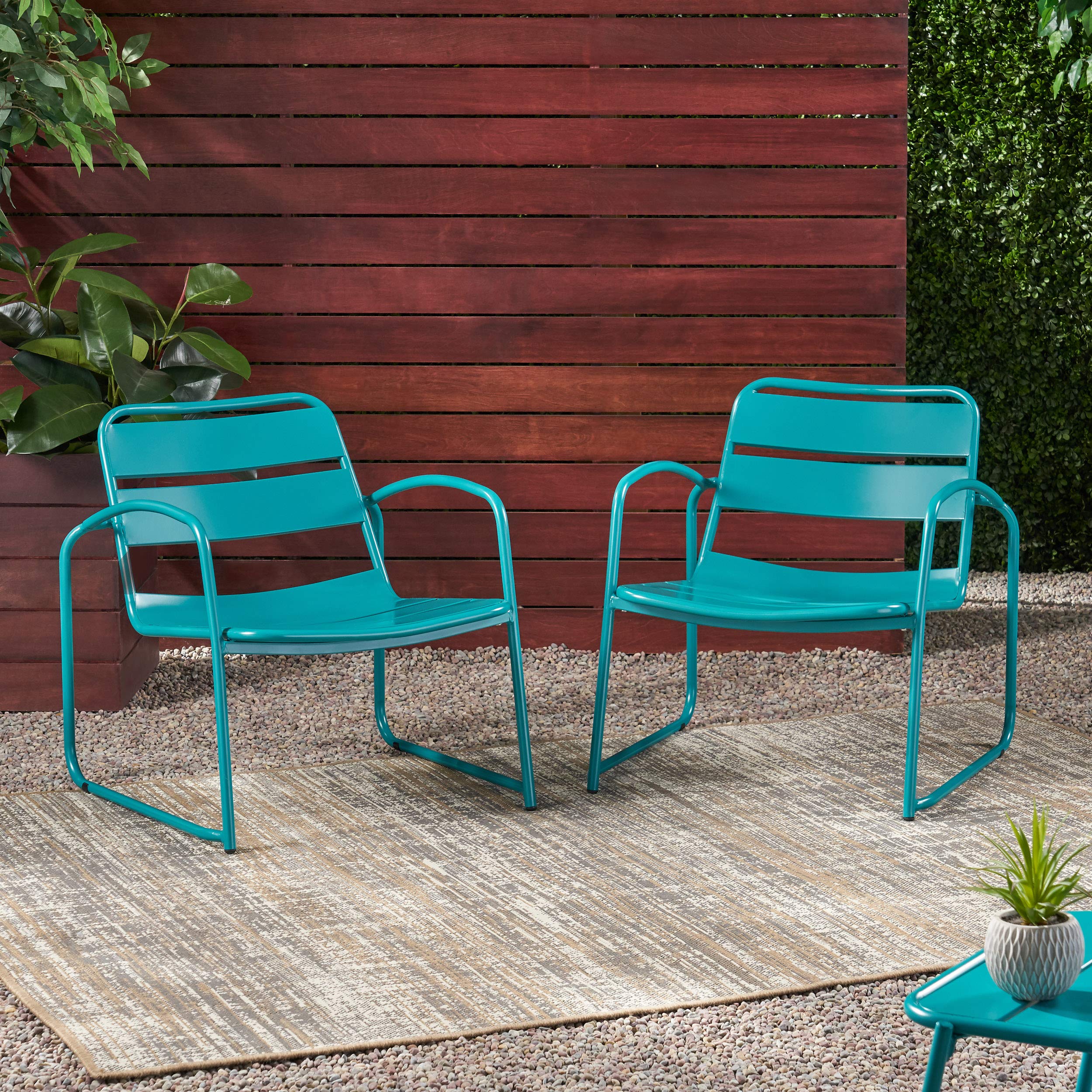 GDF Studio Outdoor Dining Chairs (Set of 2) - Matte Teal Patio Furniture for Garden, Poolside, Backyard & Restaurant Use