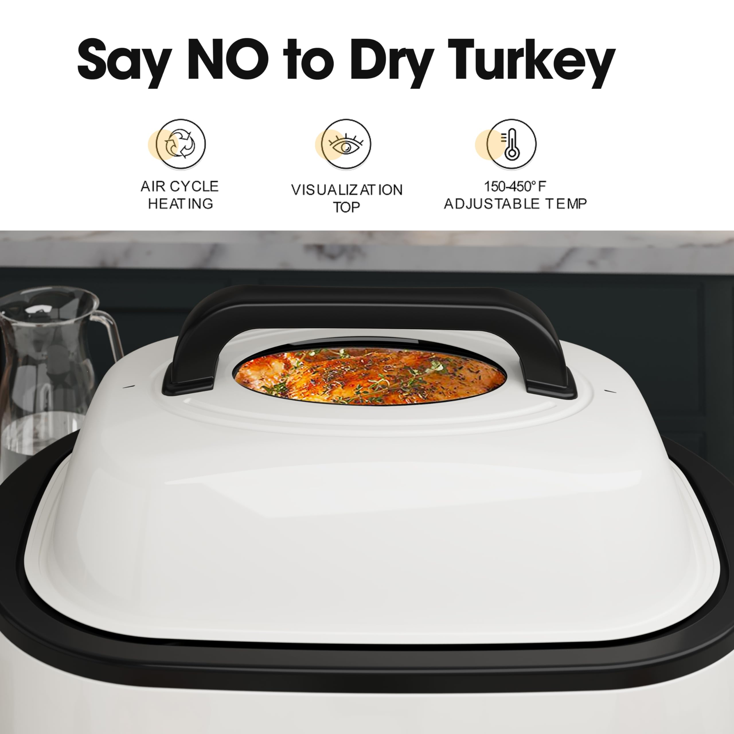 24Qt Electric Roaster Oven - Stainless Steel Turkey Roaster with Self-Basting Lid, Removable Pan & Rack | Fast Cooking for Turkey, Meats, Bread, Soup & Sauce | Perfect for Thanksgiving, Holiday Meals & Large Family Gatherings