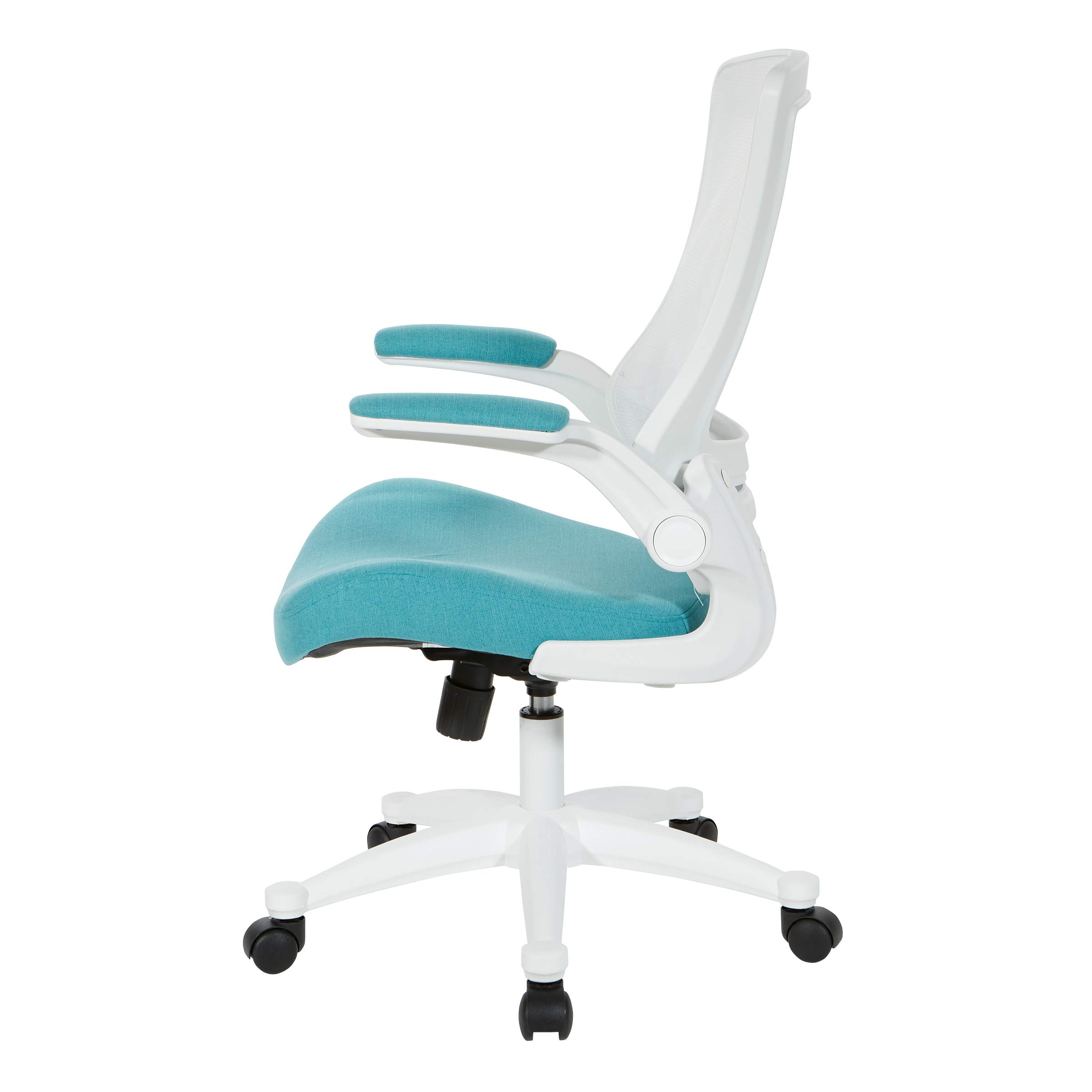 Office Star Ventilated White Screen Back Manager's Office Chair with Padded Flip Arms & White Nylon Base - Linen Turquoise Fabric - Ergonomic Desk Chair for Home & Office Workspaces