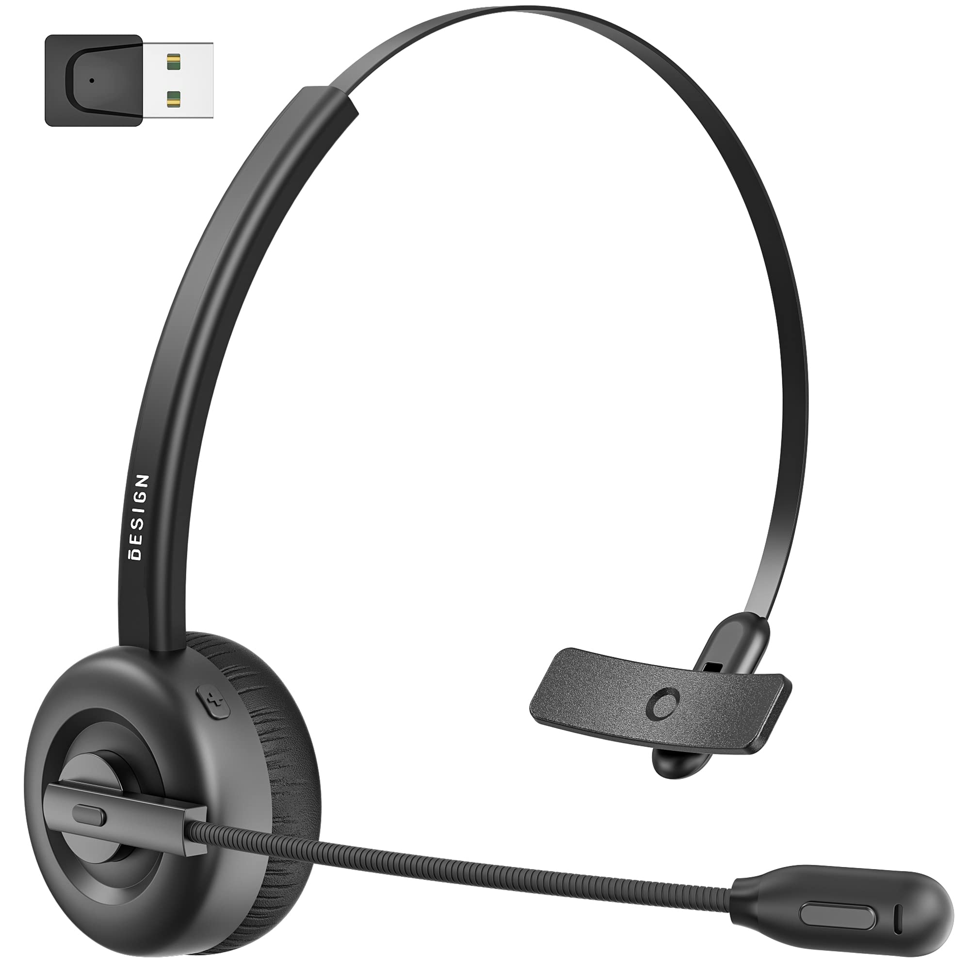 Besign BHF02 Pro Bluetooth Headset with USB Adapter - Wireless Computer Headphones for PC/Laptop, Noise Cancelling Mic, Comfortable Ear Cushions - Ideal for Office Work, Online Meetings & Gaming (Black)