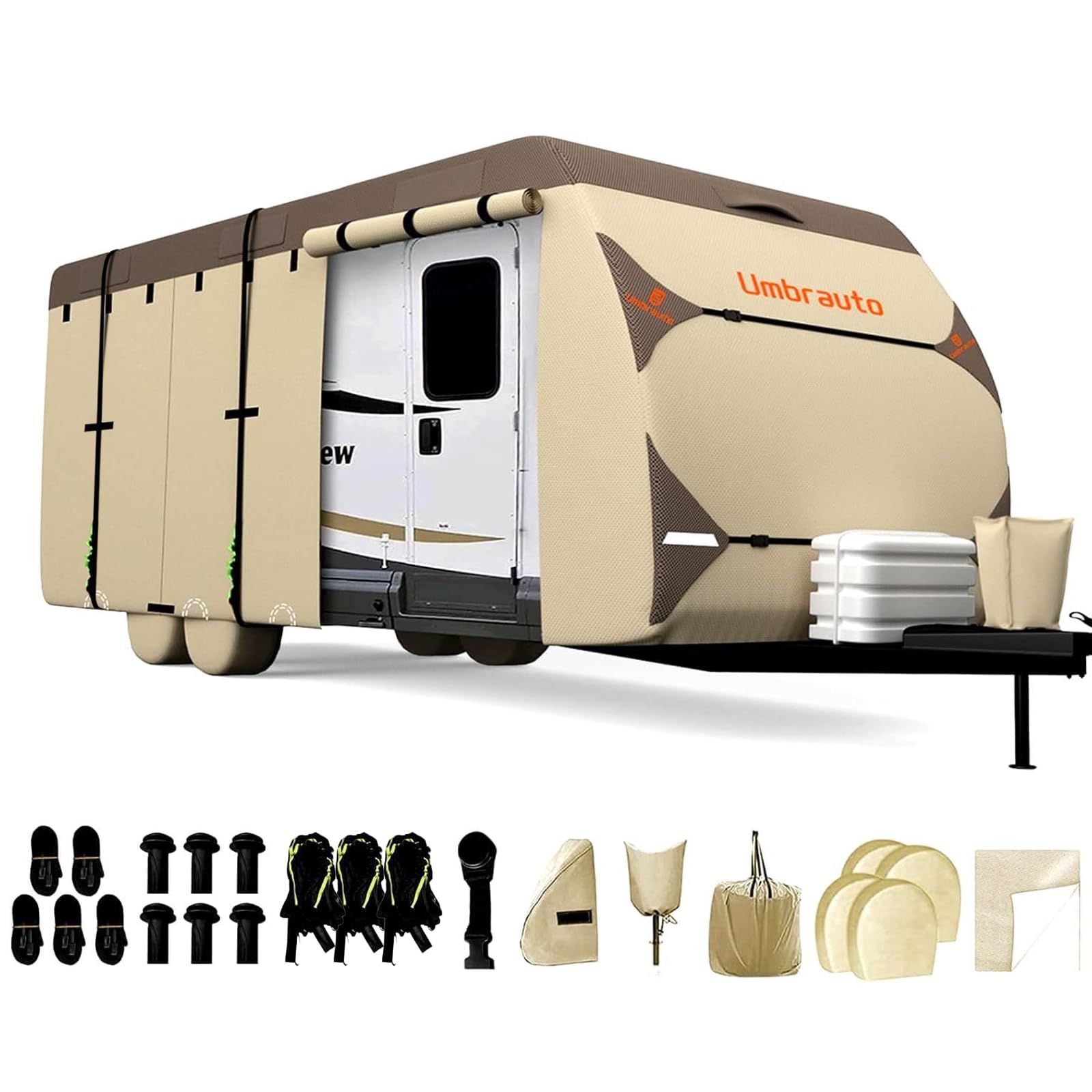 2024 Upgraded 7-Layer Waterproof RV Cover for 30'-33' Travel Trailers | Includes 4 Tire Covers, Tongue Jack Cover & Gutter Protector | All-Weather Protection for Camping & Outdoor Storage