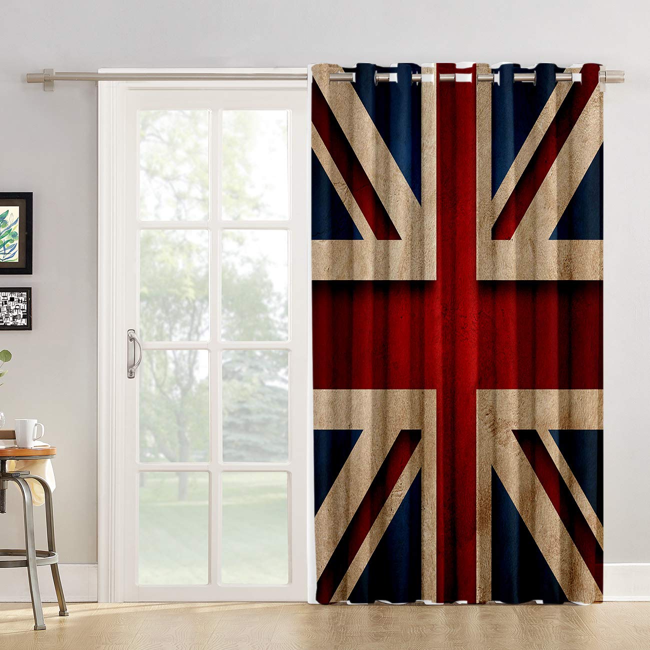 Vintage UK Flag Blackout Window Curtains - Red White & Blue Room Darkening Short Curtains for Kitchen, 52