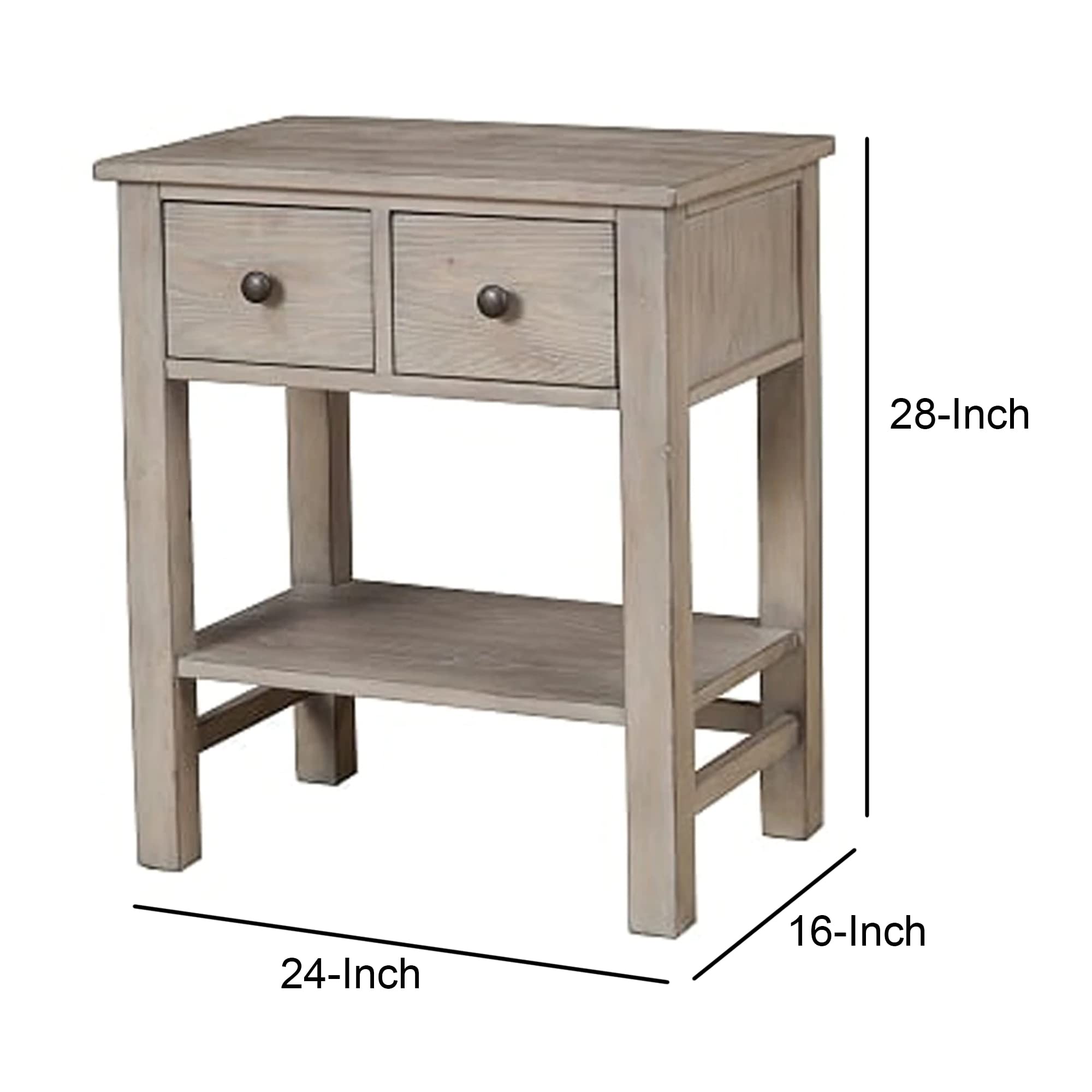 Benjara Modern Gray Nightstand with 2 Drawers & Bottom Shelf - Bedside Table for Bedroom, Living Room, or Office Storage