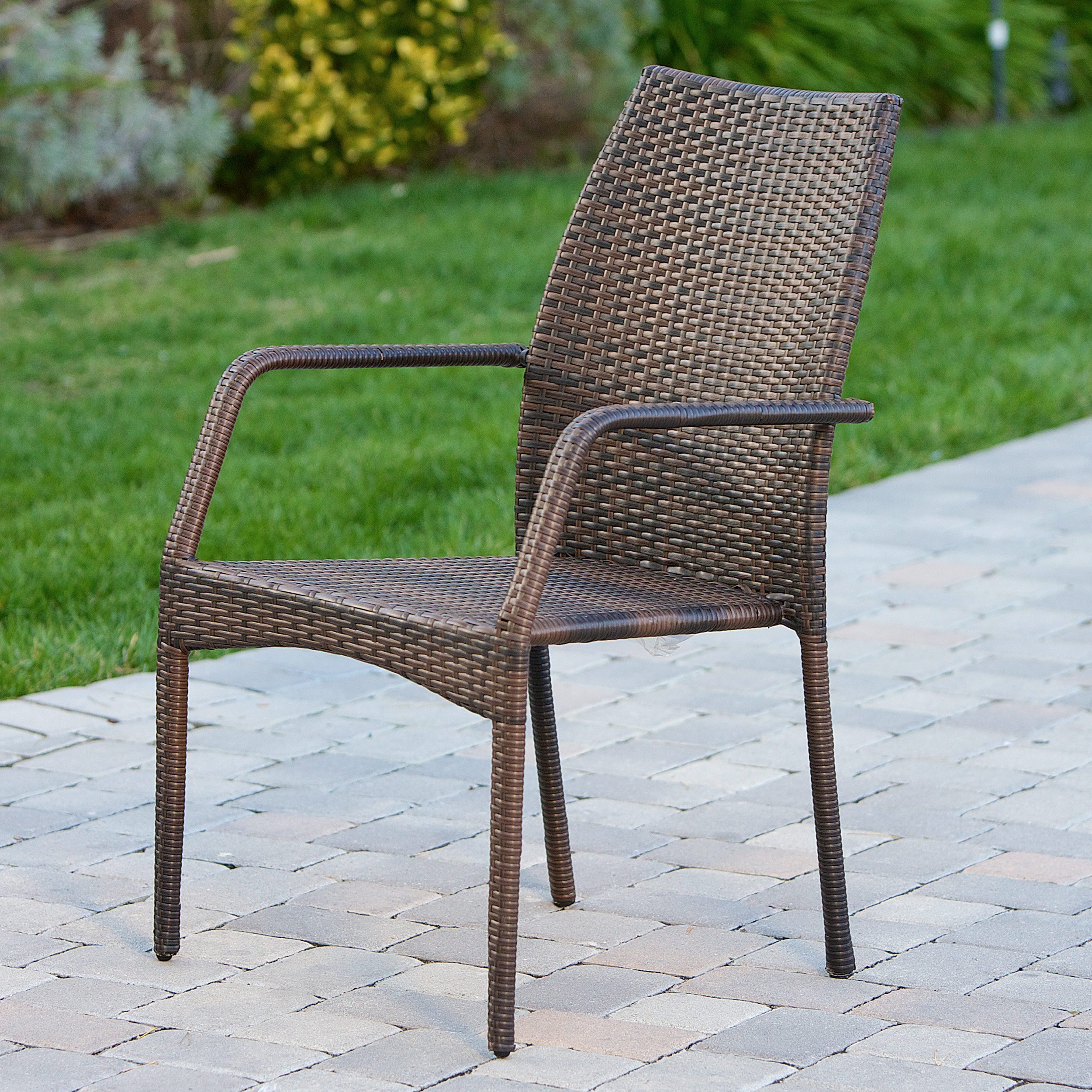 Christopher Knight Home Bridget Outdoor Wicker Stacking Patio Chairs, 2-Piece Set, Multi-Brown - Perfect for Poolside, Garden, and Backyard Relaxation