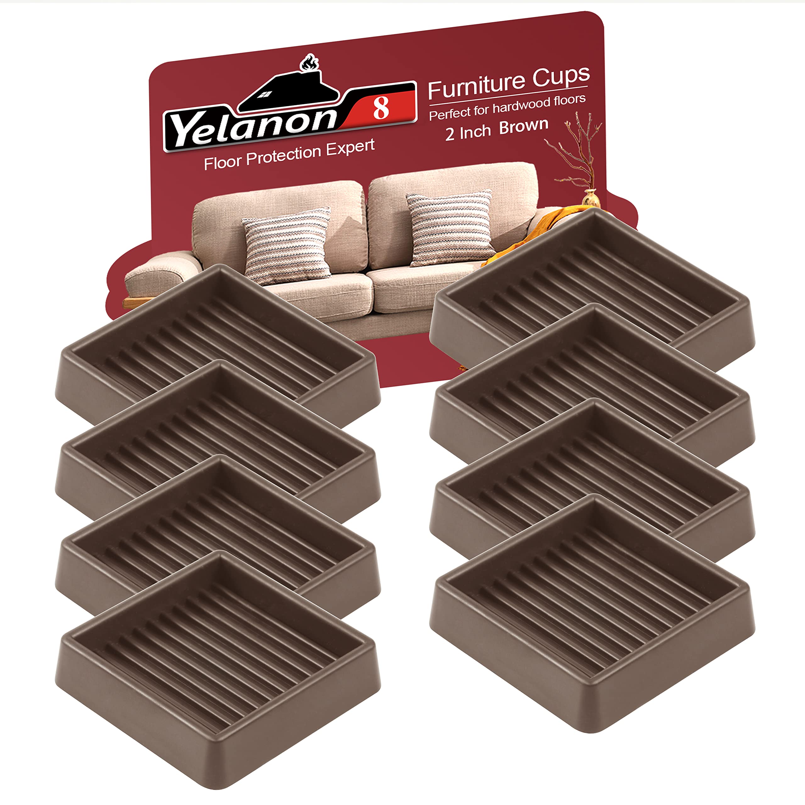 Yelanon 8-Piece 2-Inch Furniture Coasters - Non-Slip Rubber Pads for Hardwood Floors, Anti-Skid Furniture Grippers & Floor Protectors - Perfect for Beds, Couches, Chairs & Heavy Furniture on Smooth Surfaces