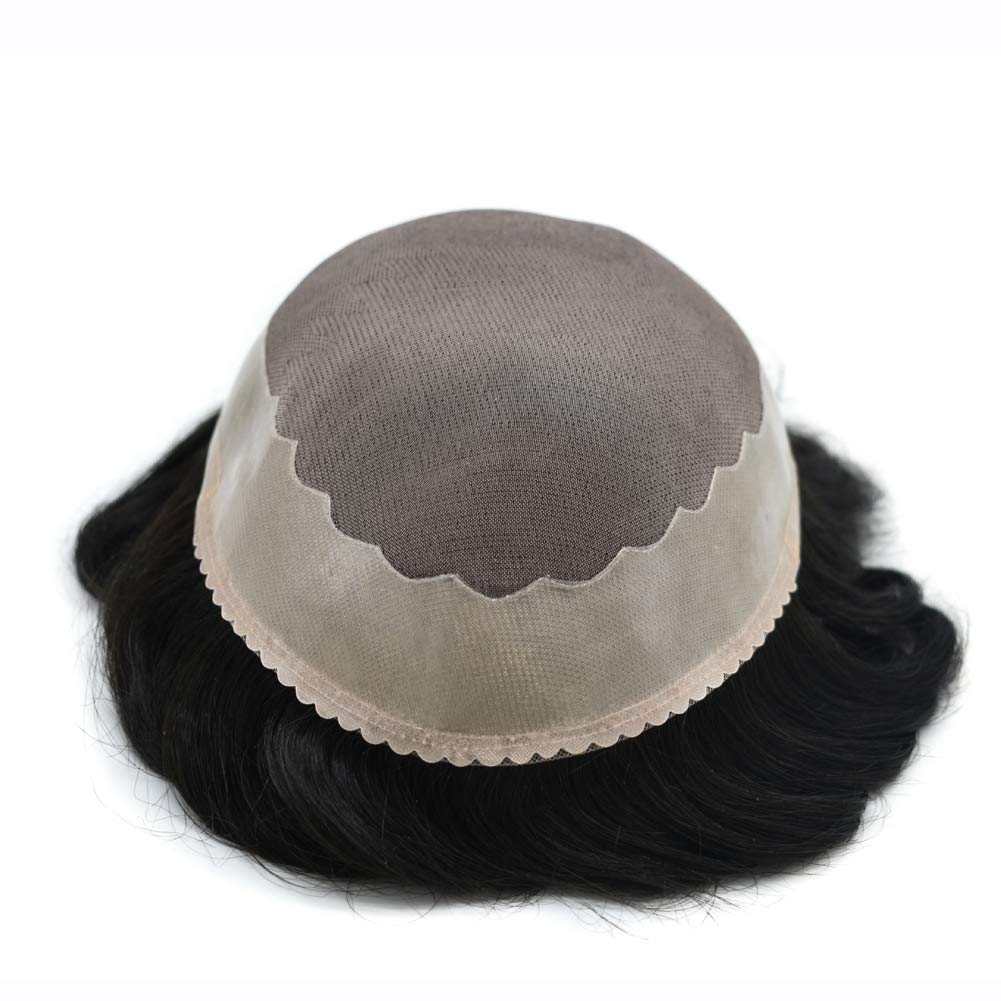 Premium Real Human Hair Toupee for Men - 5x7 Mono Fine Hairpiece #1B Off Black, 110% Density - Natural Looking Hair Replacement System for Thinning Hair & Baldness - Perfect for Daily Wear, Special Occasions & Confidence Boost