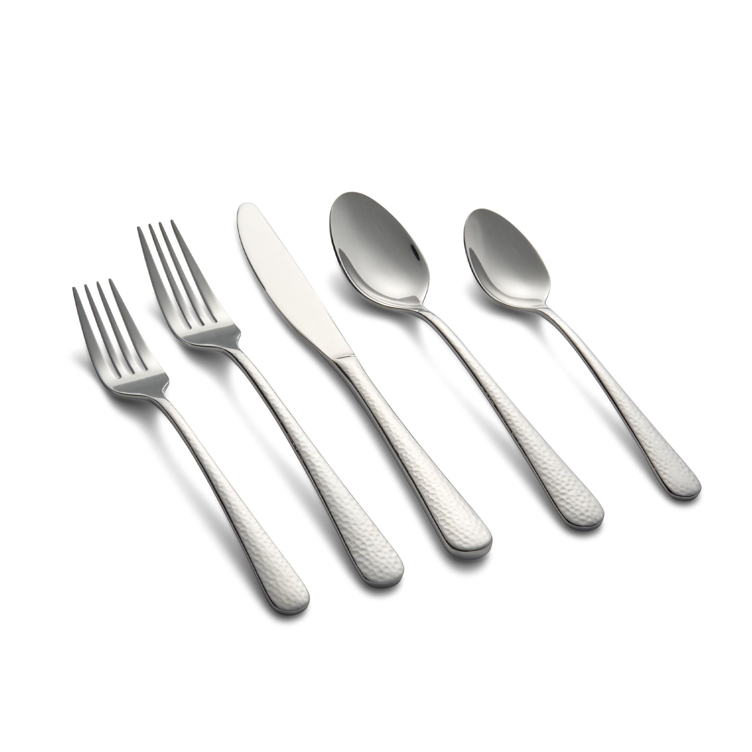 Premium Keene Mirror Hammered 20-Piece Flatware Set - Stainless Steel Silverware for Elegant Dining, Wedding Gifts & Home Entertaining