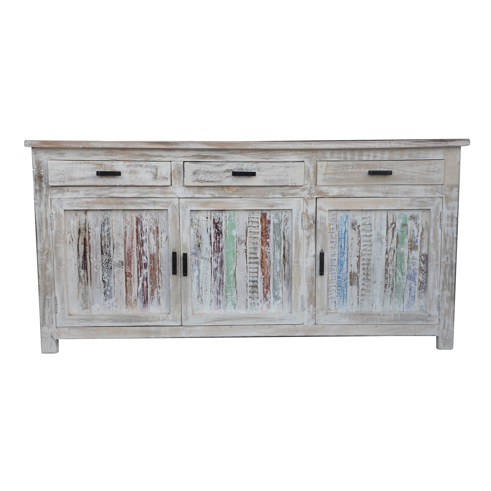 Reclaimed Wood & Mango Wood Large Sideboard Buffet Hutch - White Finish (180-200cm) - Rustic Dining Room Storage Cabinet for Farmhouse & Modern Homes