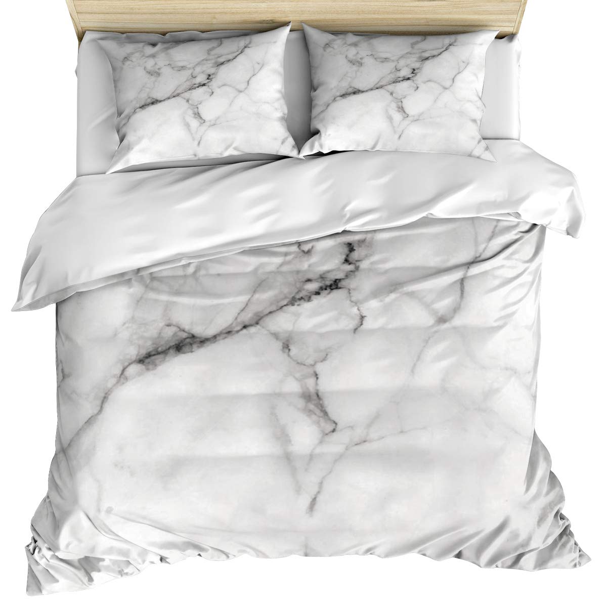Wild Marble Gray White Full Duvet Cover Set - 3 Piece Reversible Microfiber Bedding with 2 Pillowcases, Watercolor Art Design for All Seasons | Perfect for Master Bedroom, Guest Room & Vacation Homes