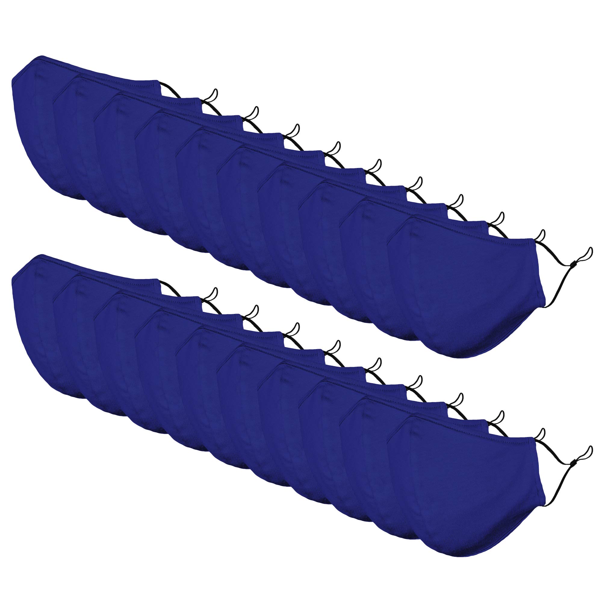DALIX Reusable Washable Cloth Face Mask 20-Pack - Royal Blue, L-XL Size, Made in USA | Comfortable & Breathable for Daily Use, Workouts, Travel & Outdoor Activities