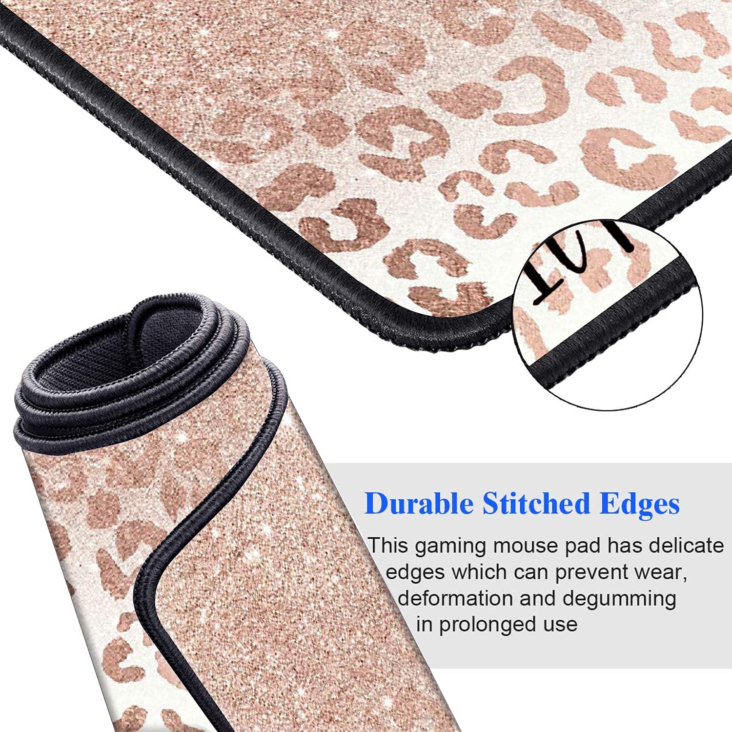 Extra Large Gaming Mouse Pad with Non-Slip Rubber Base - Ergonomic Extended Desk Mat for PC, Laptop & Office Work | Includes Cup Coaster | Motivational Pink Leopard Star Design - Perfect for Gamers, Programmers & Home Office Setup
