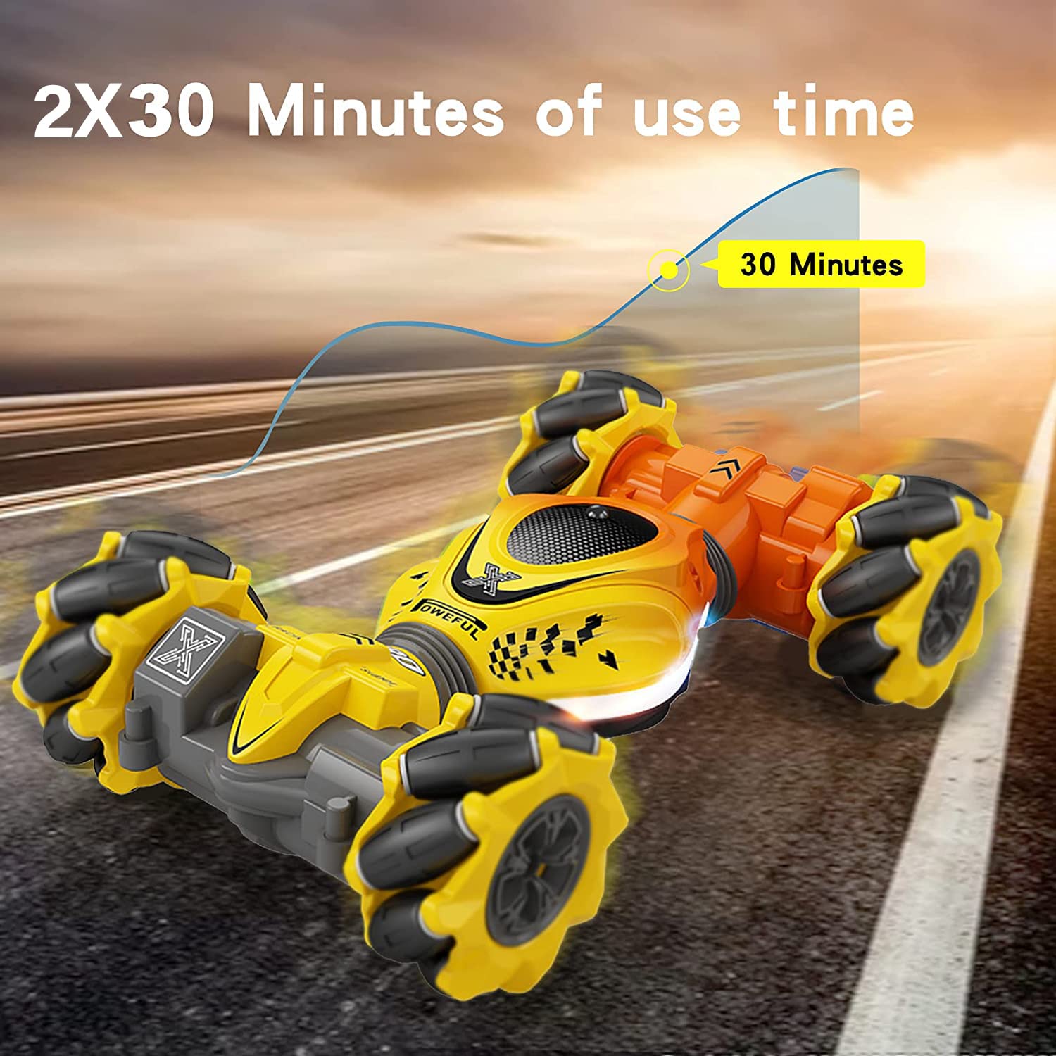 2 Pack 4WD Gesture Sensing Remote Control RC Cars - Green & Yellow Electric Toy Cars with Hand Motion Control | Perfect Birthday Gifts for Boys, Girls & Kids | Indoor & Outdoor Play, Party Favors, Racing Competition Toys