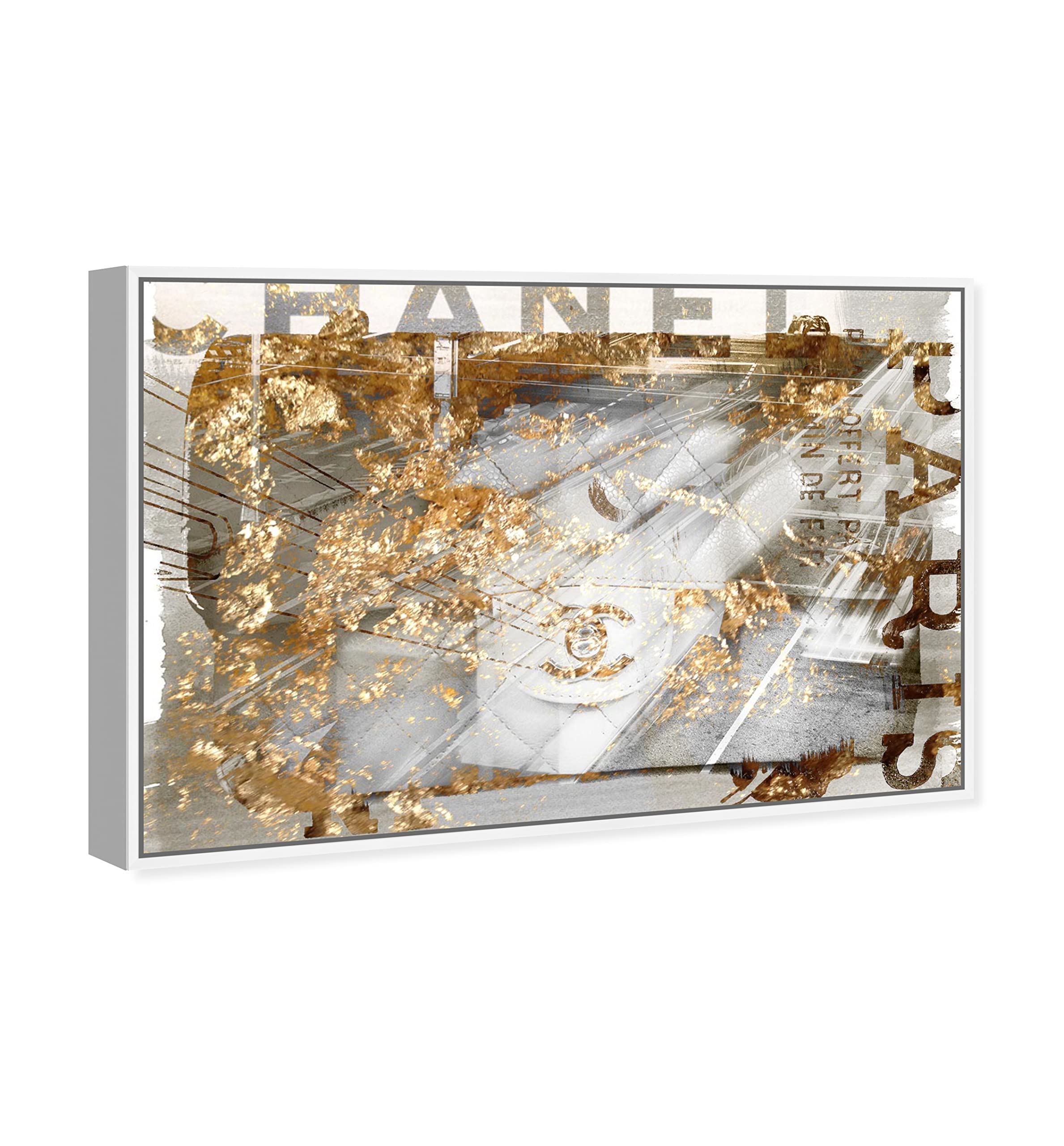 Oliver Gal Artist Co. 'No.1 Bag' Fashion Wall Art Print - 15x10 Inch Gold & White Canvas Painting for Handbag Lovers | Perfect for Living Room, Bedroom & Office Décor