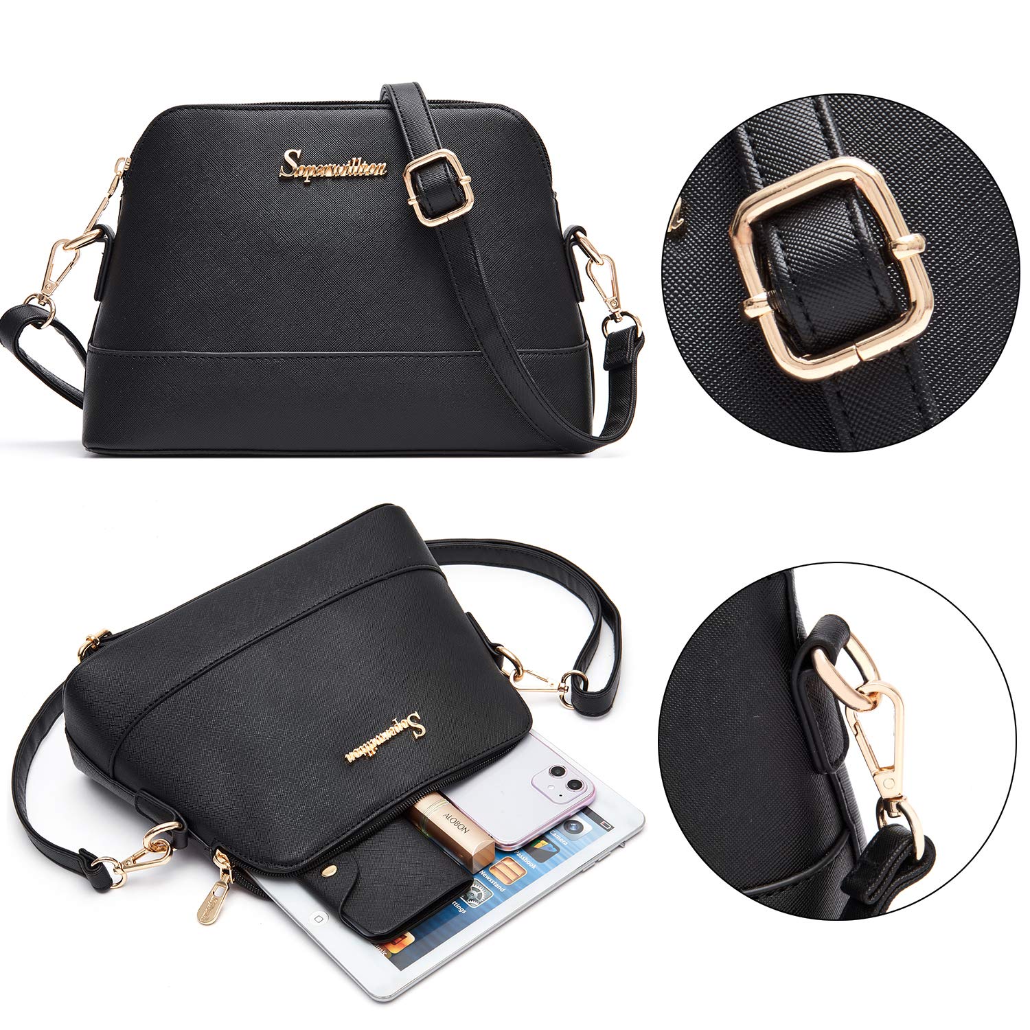 Soperwillton Women's 5-Piece Handbag Set - Tote, Shoulder Bag, Satchel, Wallet & Top Handle Purse for Work, Travel & Everyday Use