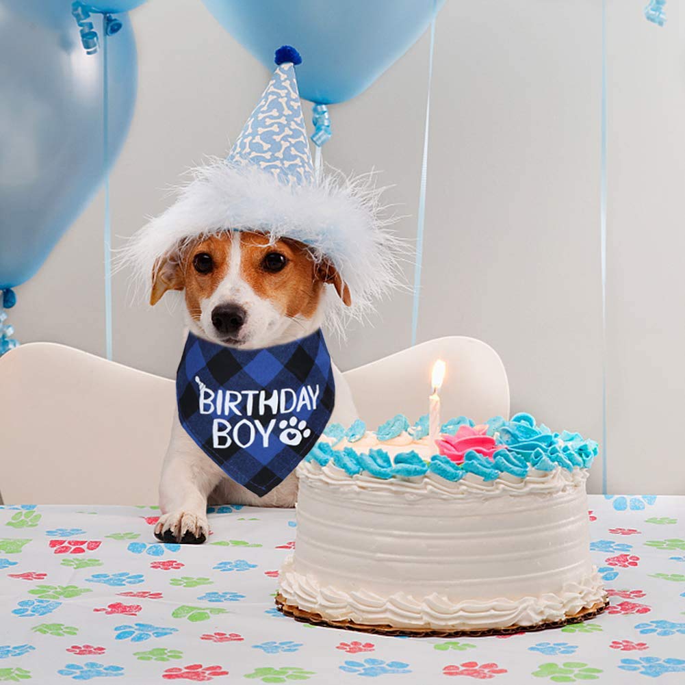 STMK 2 Pack Dog Birthday Bandanas - Cute Plaid Triangle Scarves for Birthday Boy & Girl Puppies | Perfect for Dog Birthday Parties, Photo Shoots & Special Occasions