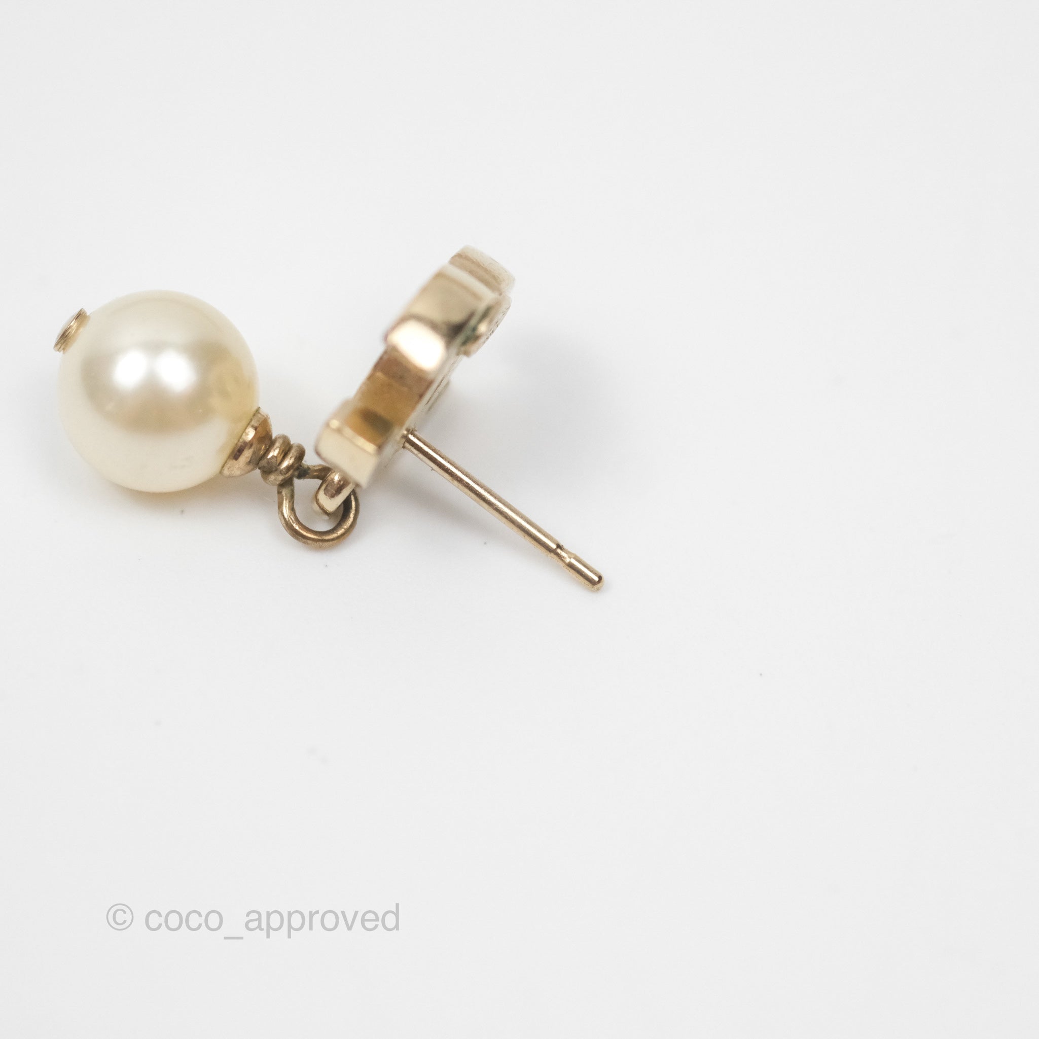 Chanel CC Pearl Drop Earrings - Gold Tone 12W Elegant Fashion Jewelry for Women | Perfect for Parties, Weddings & Special Occasions