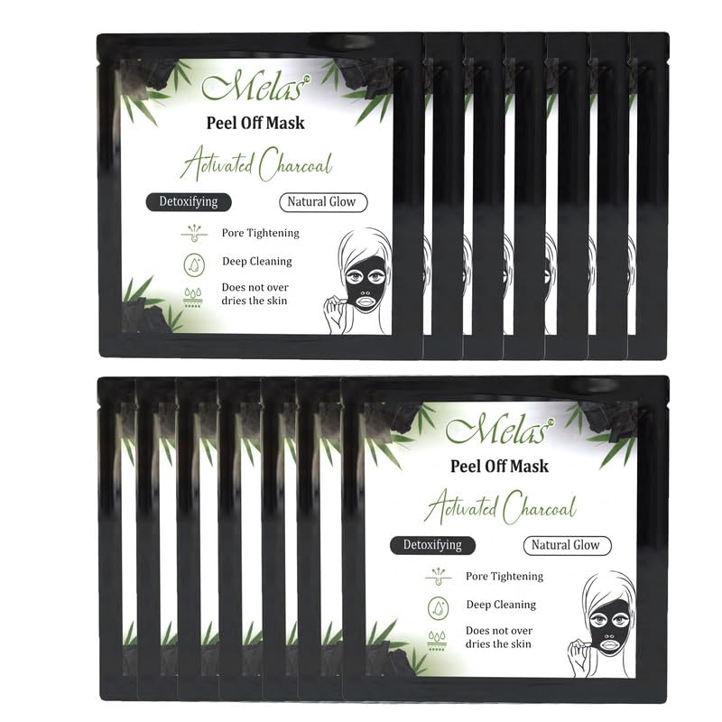 Melas Activated Charcoal Peel Off Face Mask for Men & Women - Deep Cleansing, Pore Tightening, Detoxifying Natural Glow Mask (Pack of 12) | Blackhead Removal & Skin Purifying for Acne Prone Skin | Perfect for Spa Night & Self Care Routine
