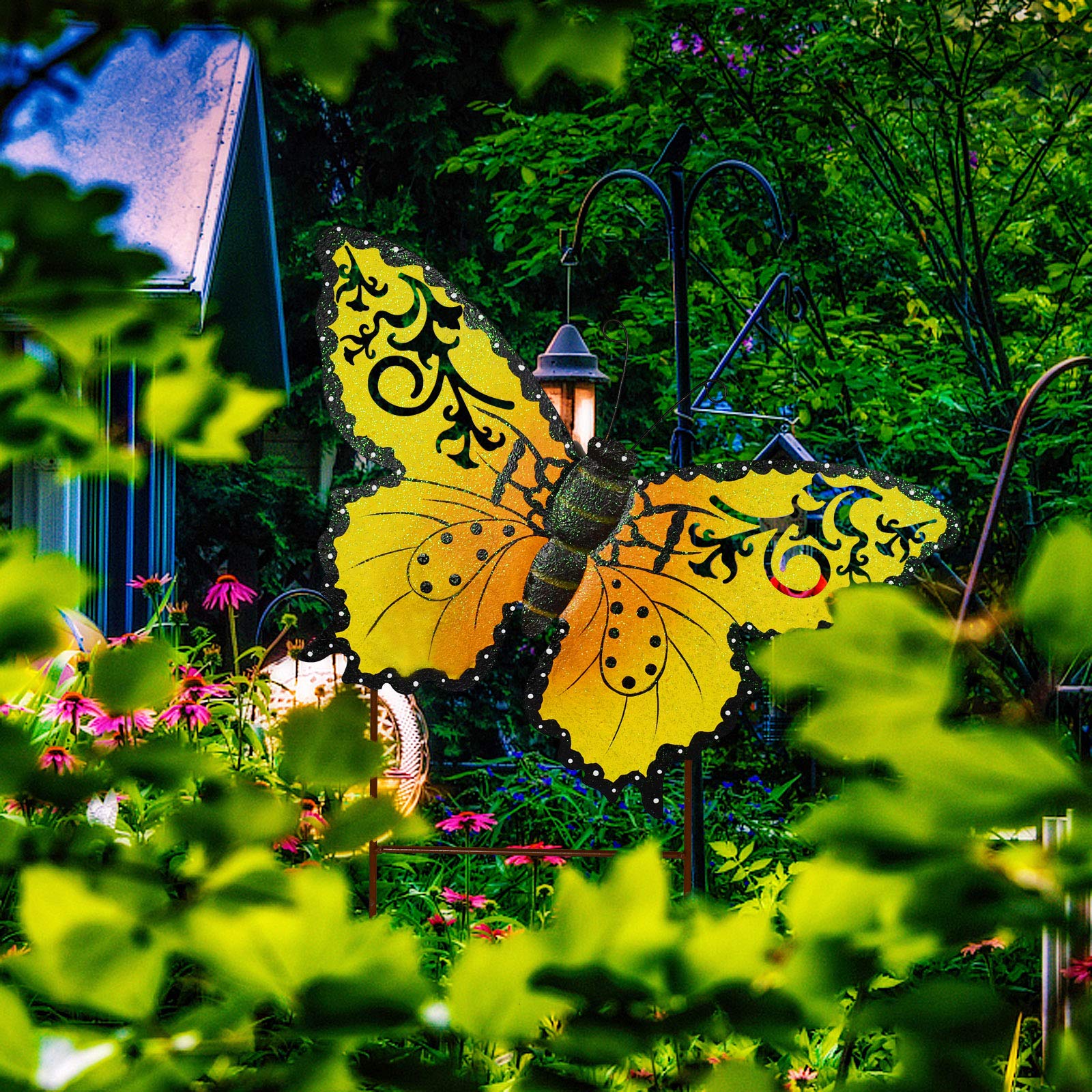 Metal Butterfly Garden Stake Decor - Outdoor Butterfly Yard Art for Patio, Lawn & Backyard - Yellow Insect-Themed Garden Decor - Perfect for Spring Landscaping & Wedding Decorations