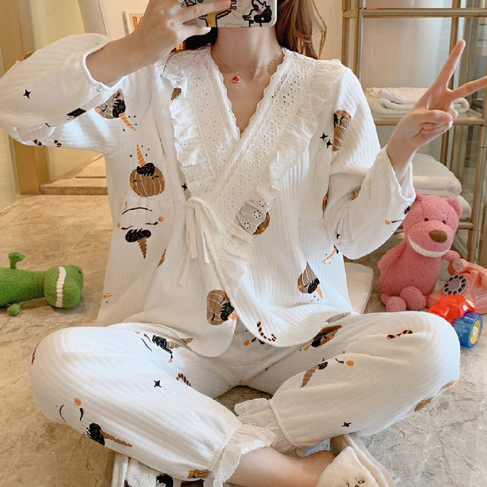 SDCVRE Women's Maternity Pajama Set - Winter Nightgown & Nightwear for Pregnant Women - Soft Cotton Home Clothes for Autumn/Winter - Beige XXL - Perfect for Sleeping, Lounging & Nursing Comfort