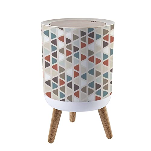 Colorful Geometric Small Trash Can with Lid - 1.8 Gallon Round Waste Bin with Press Cover, Dog Proof Garbage Bin for Kitchen, Bathroom & Living Room - Stylish Seamless Design for Home & Office Use