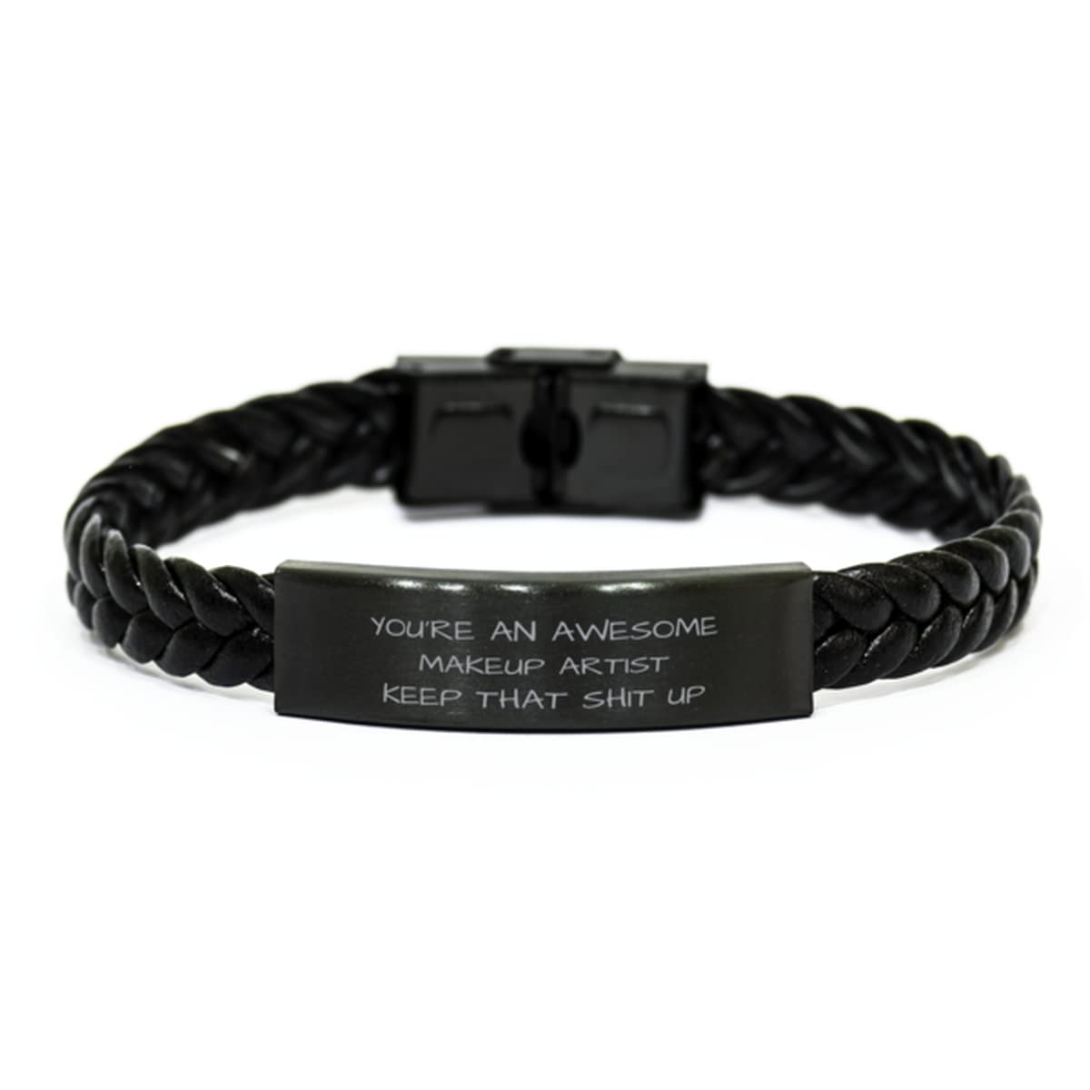 Funny Makeup Artist Braided Leather Bracelet - Inspirational Gift for Cosmetologists | Birthday, Christmas Present for Men & Women | Perfect for Salon Professionals & Beauty Enthusiasts