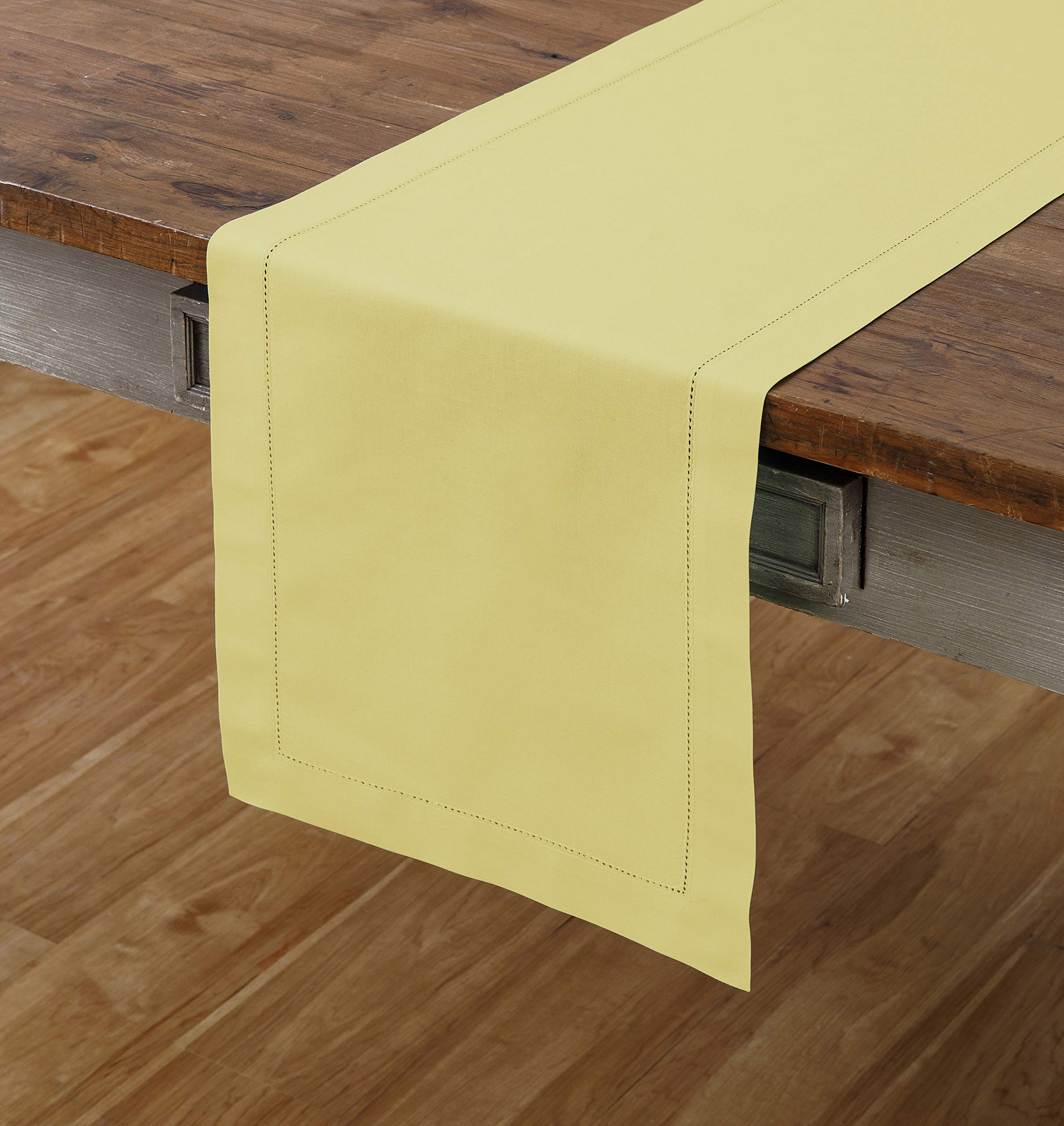 Solino Home Yellow Cotton Linen Hemstitch Table Runner - 14 x 48 Inch Easter Table Decor for Dining, Coffee & Dresser Tables - Perfect for Spring Celebrations & Home Decor