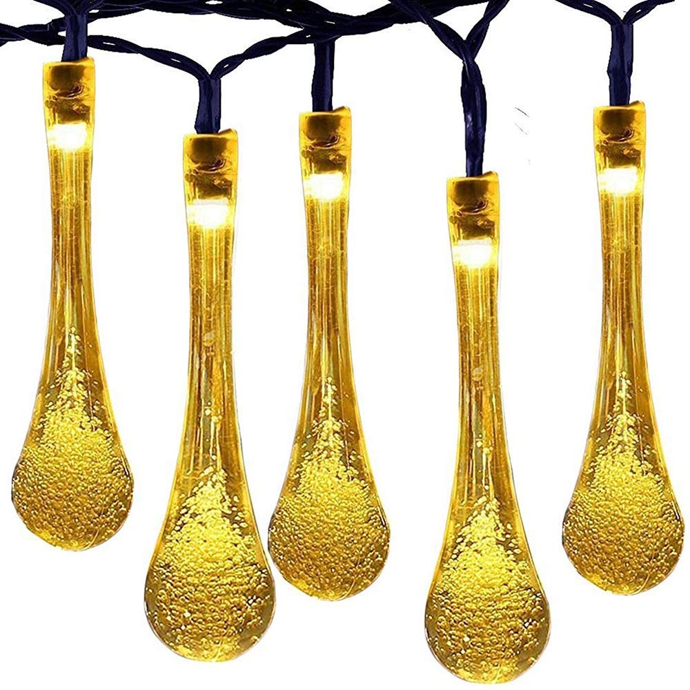 ASKLKD 100 LED Solar String Lights - Water Drop Fairy Lights, Waterproof Outdoor with 8 Modes - Warm White 12M Solar Powered for Garden, Lawn, Terrace, Party & Holiday Decorations - Perfect for Weddings, Christmas, Patio & Backyard Lighting