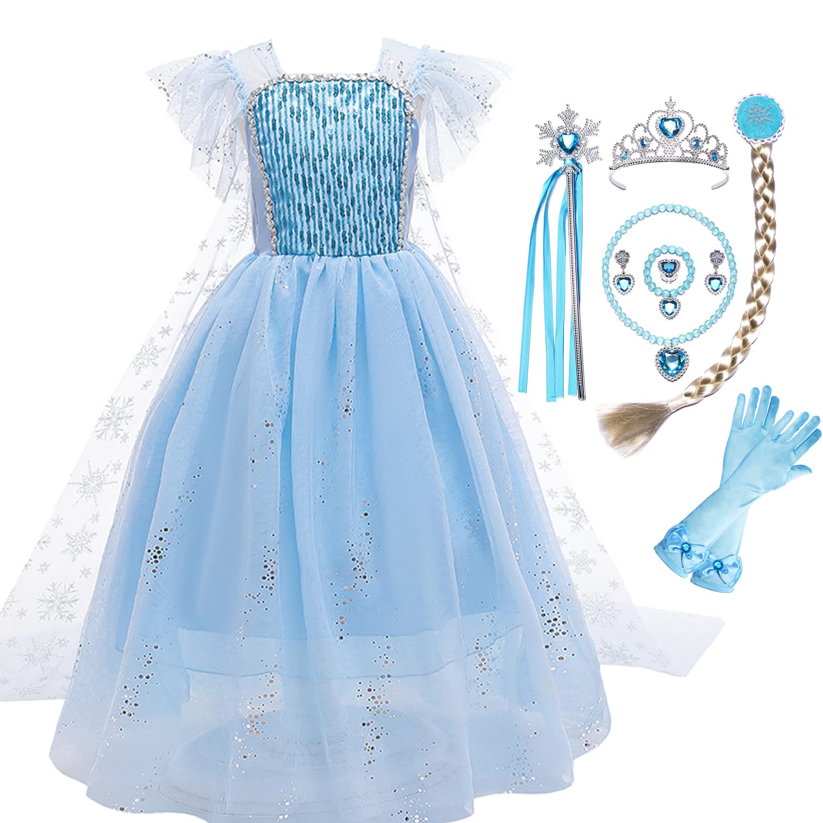 Elsa Princess Dress for Girls 3-8 Years - Frozen Birthday Party Costume with Accessories | Kids Dress Up & Halloween Costume