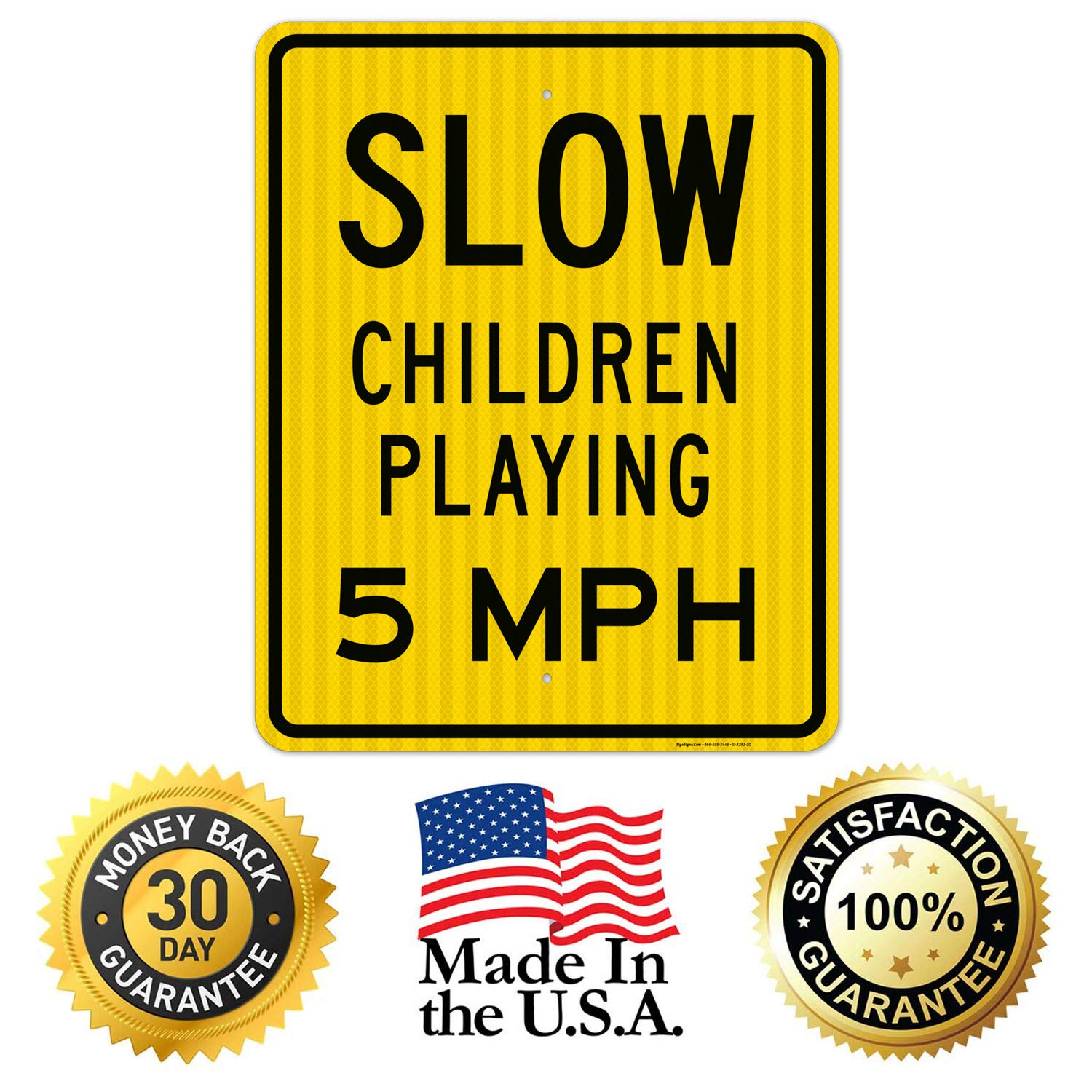 Slow Children Playing 5 MPH Sign - 24x30 Inches Reflective Aluminum Traffic Sign - 3M EGP .080 Fade-Resistant for Indoor/Outdoor Use - Made in USA - Perfect for School Zones, Neighborhoods & Driveway Safety