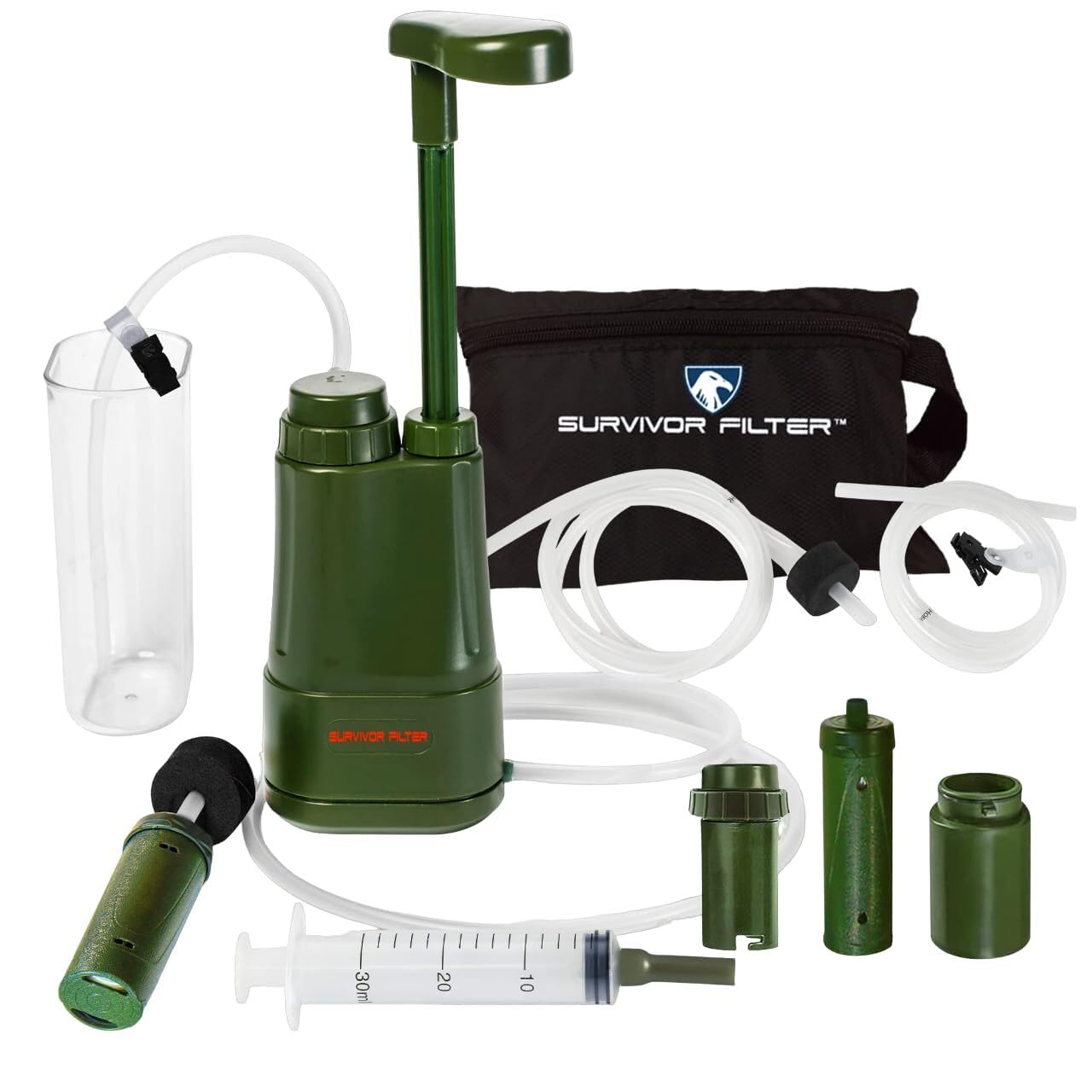 Survivor Filter PRO Extender Series - Portable Water Filter Pump with Extra Replacement Filters for Camping, Hiking, Emergency Preparedness & Outdoor Survival