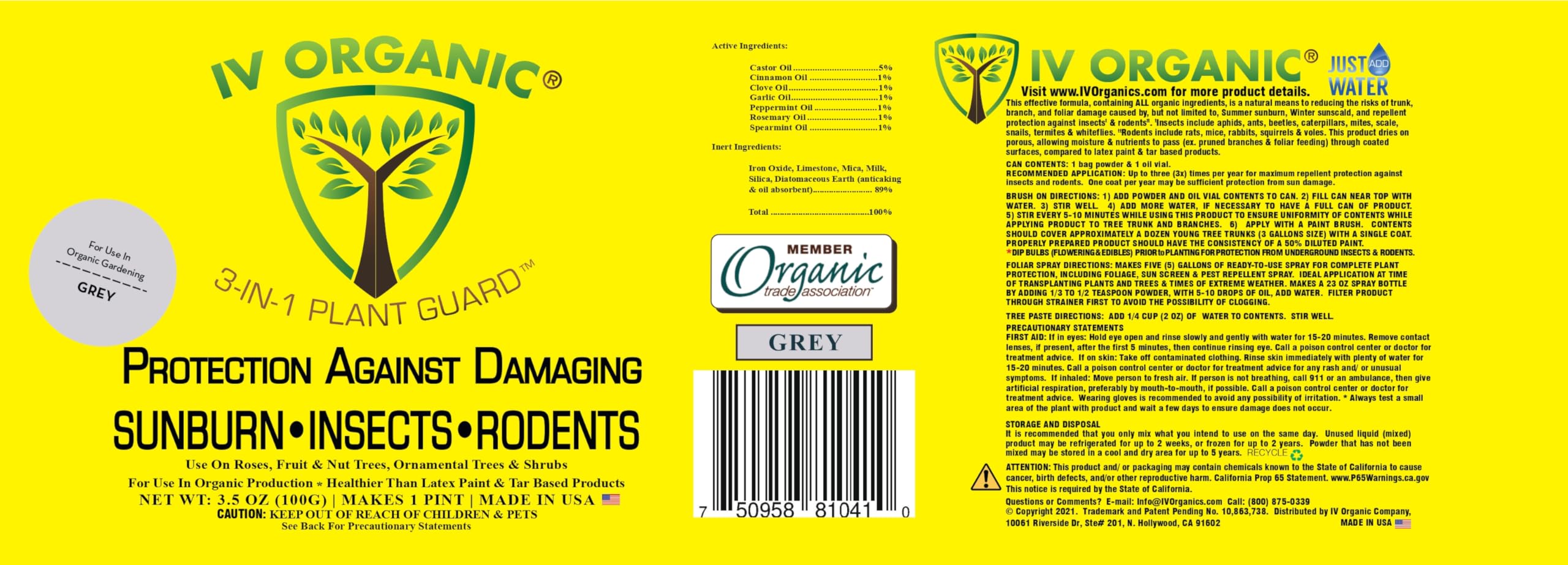 IV Organic 3-in-1 Plant Guard - 1 Pint (Grey) | Organic Fungicide, Insecticide & Miticide for Indoor/Outdoor Plants | Protects Roses, Vegetables & Fruit Trees
