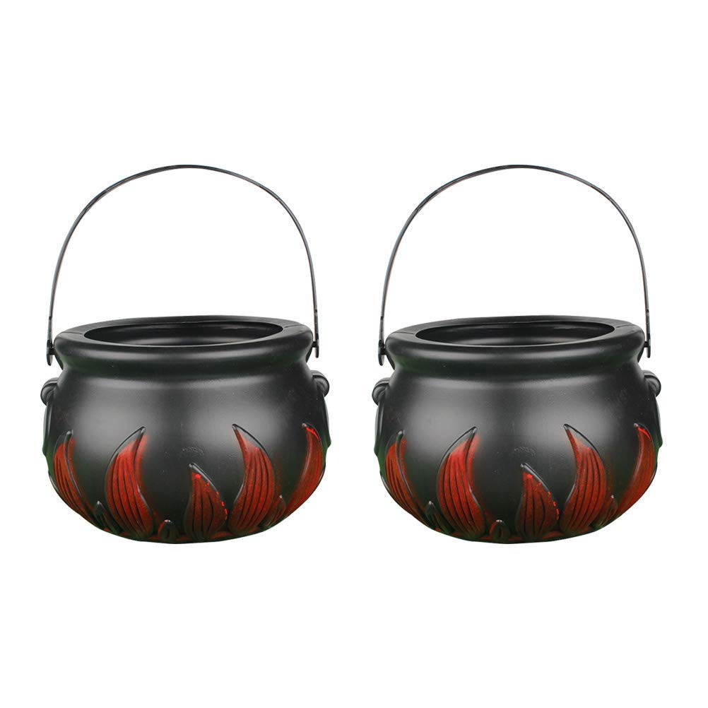 2-Pack Black Witch Cauldron Candy Bucket with Handle - Halloween Trick or Treat Pail for Candy Collection, Party Favors & Spooky Decorations - Perfect for Halloween Parties, Classroom Treats & Haunted House Decor