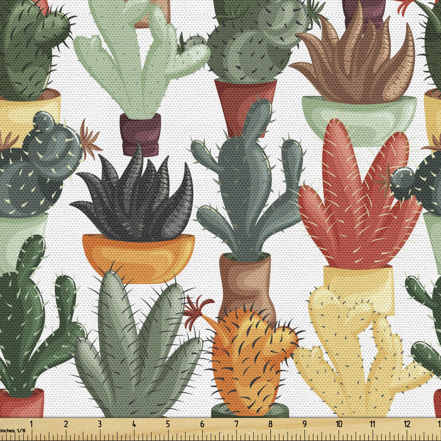 Ambesonne Cactus Fabric by The Yard - Mexican Succulent in Pots Botanical Print Decorative Upholstery Fabric (10 Yards, Multicolor) | Perfect for DIY Home Decor, Pillows, Curtains & Table Runners