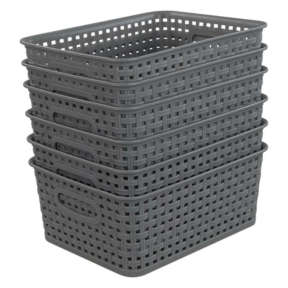 Pekky Grey Plastic Storage Baskets - 6 Pack Classroom Organization Bins for School Supplies, Toys, Books & Home Organization | Perfect for Teachers, Kids Rooms & Office Storage