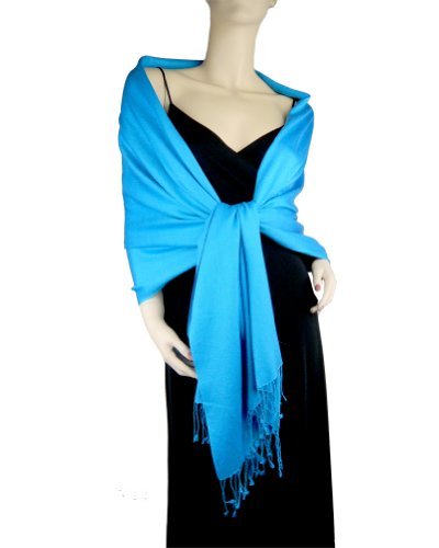 Luxury Pashmina Silk Shawl Wrap Scarf - Peacock Blue - Soft & Elegant for Women - Perfect for Weddings, Parties & Evening Events