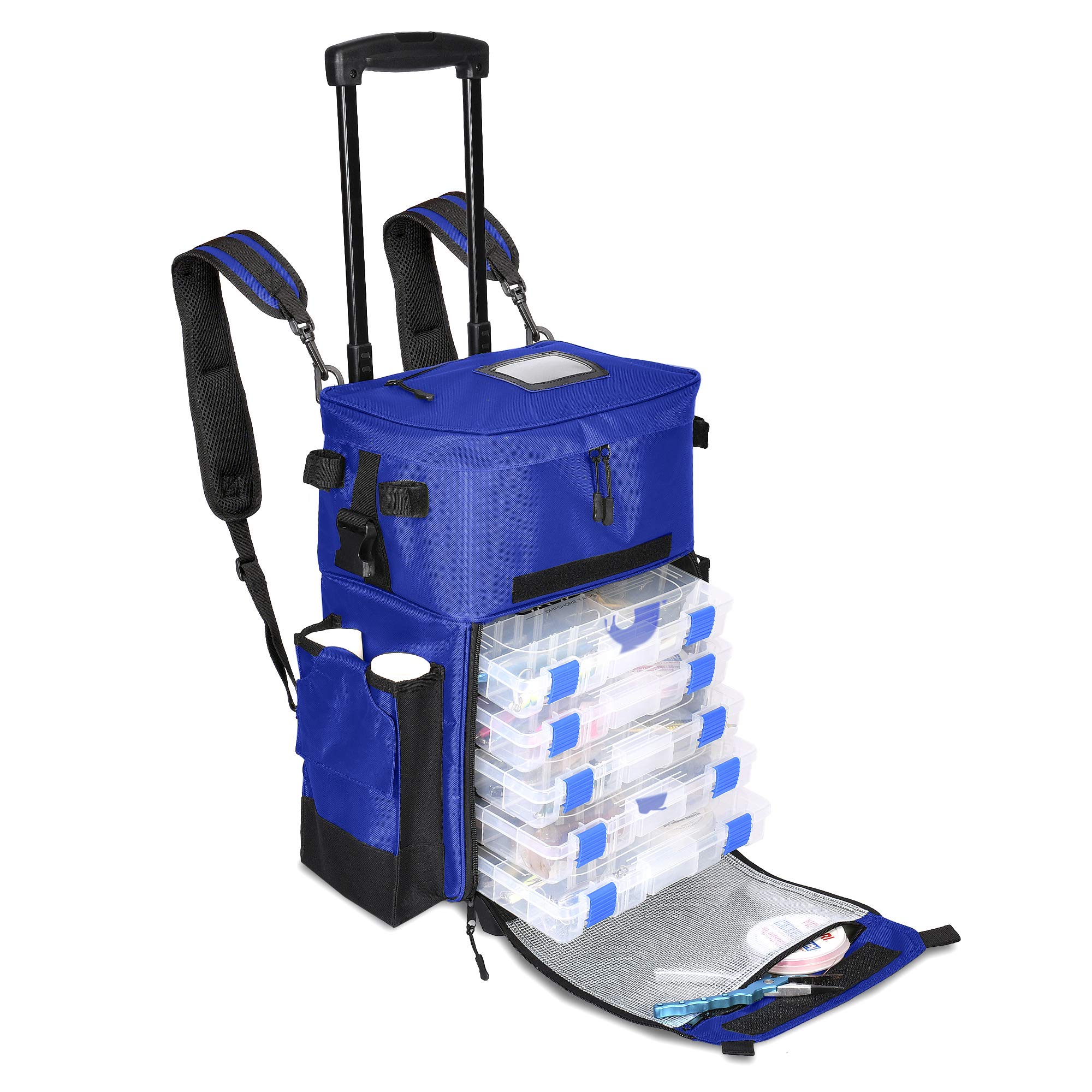 **Calissa Offshore Tackle Recon Rolling Fishing Backpack - Waterproof & Non-Corrosive Tackle Storage Bag with 5X 3650 Boxes - Perfect Fishing Gear Organizer for Men - Ideal for Saltwater, Freshwater & Travel Fishing Trips**