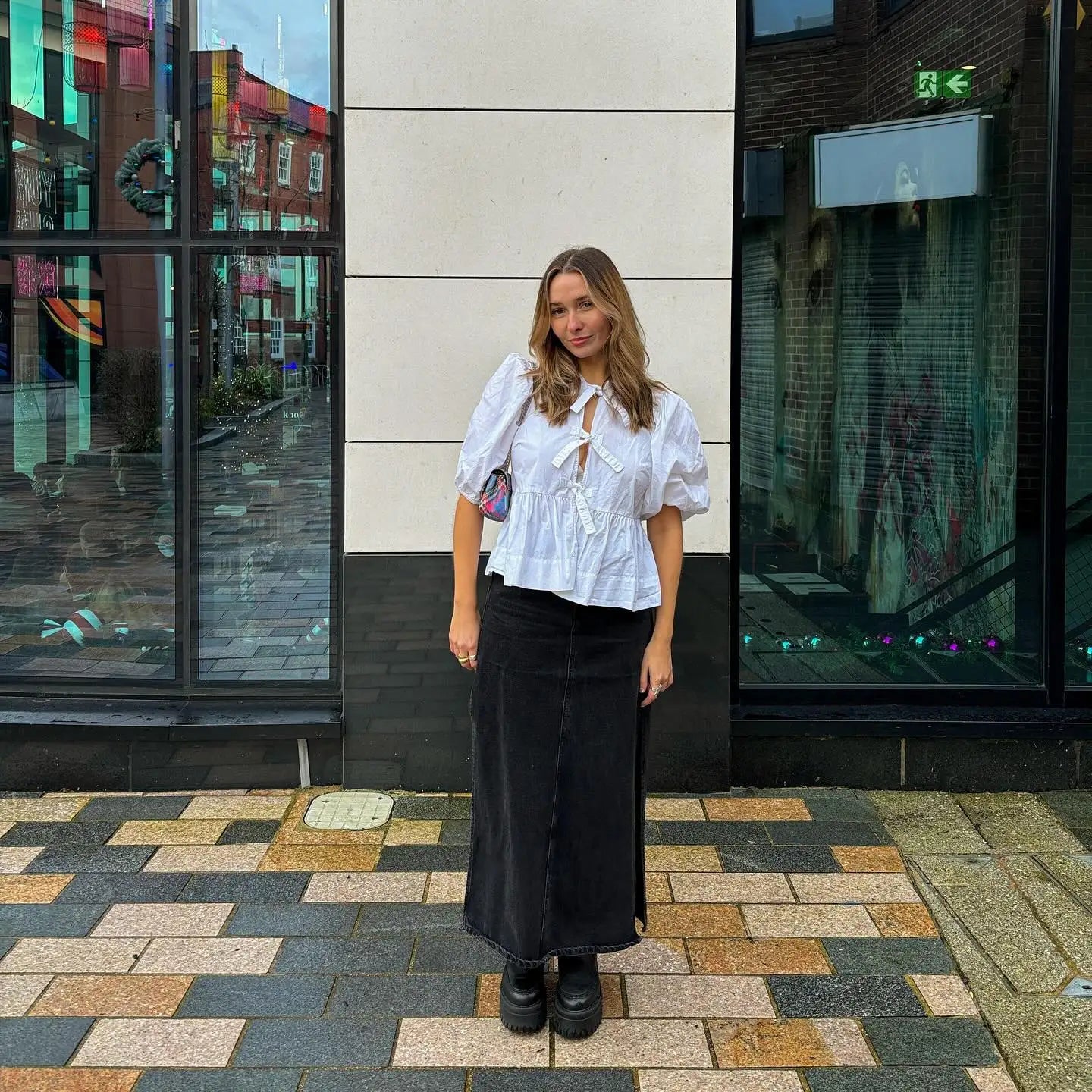 Elegant Floral Print Short Puff Sleeve Blouse for Women - Loose Fit V-Neck Lace-Up Ruffled Top | Spring Summer Fashion Streetwear | Perfect for Casual Outings, Date Nights & Office Wear