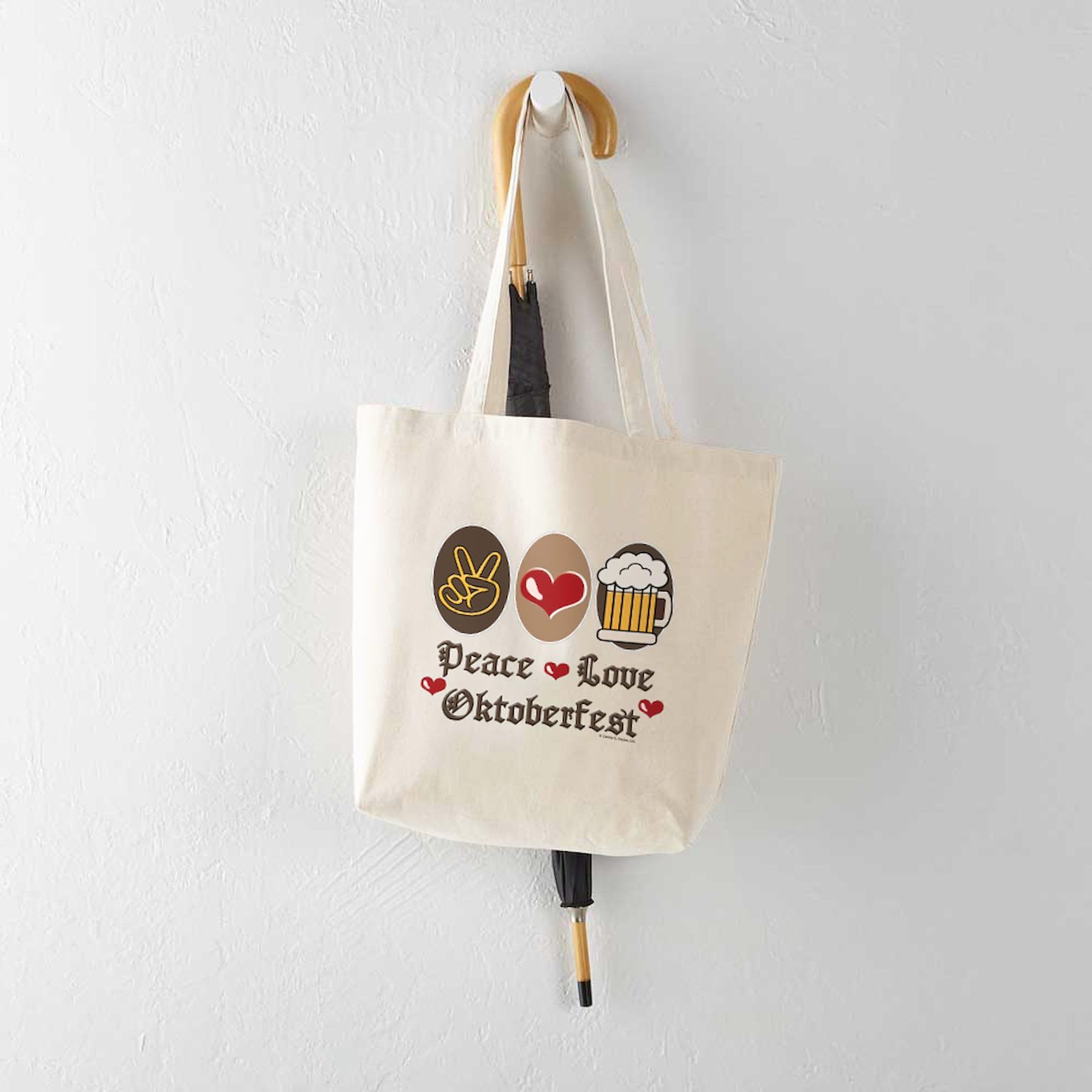 Peace Love Oktoberfest Natural Canvas Tote Bag - Eco-Friendly Reusable Shopping Bag for Groceries, Beach & Festival Use