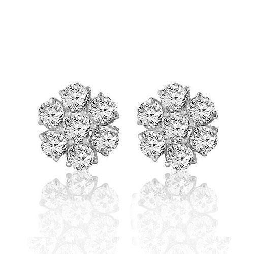 14K White Solid Gold Round Cut Prong Diamond Cluster Earrings 1.30 Carat Total Weight - Perfect for Weddings, Anniversaries & Special Occasions
