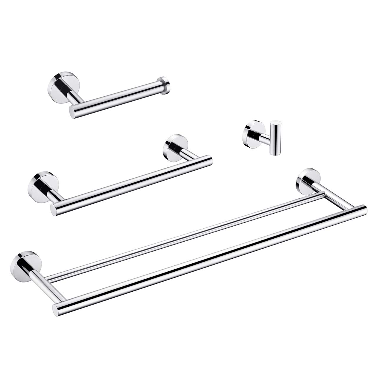 Premium 4-Piece Bathroom Accessories Set - Polished Stainless Steel Wall Mounted Towel Bar, Hand Towel Rack, Toilet Paper Holder & Robe Hooks - Modern Bathroom Organization for Home & Hotel Use