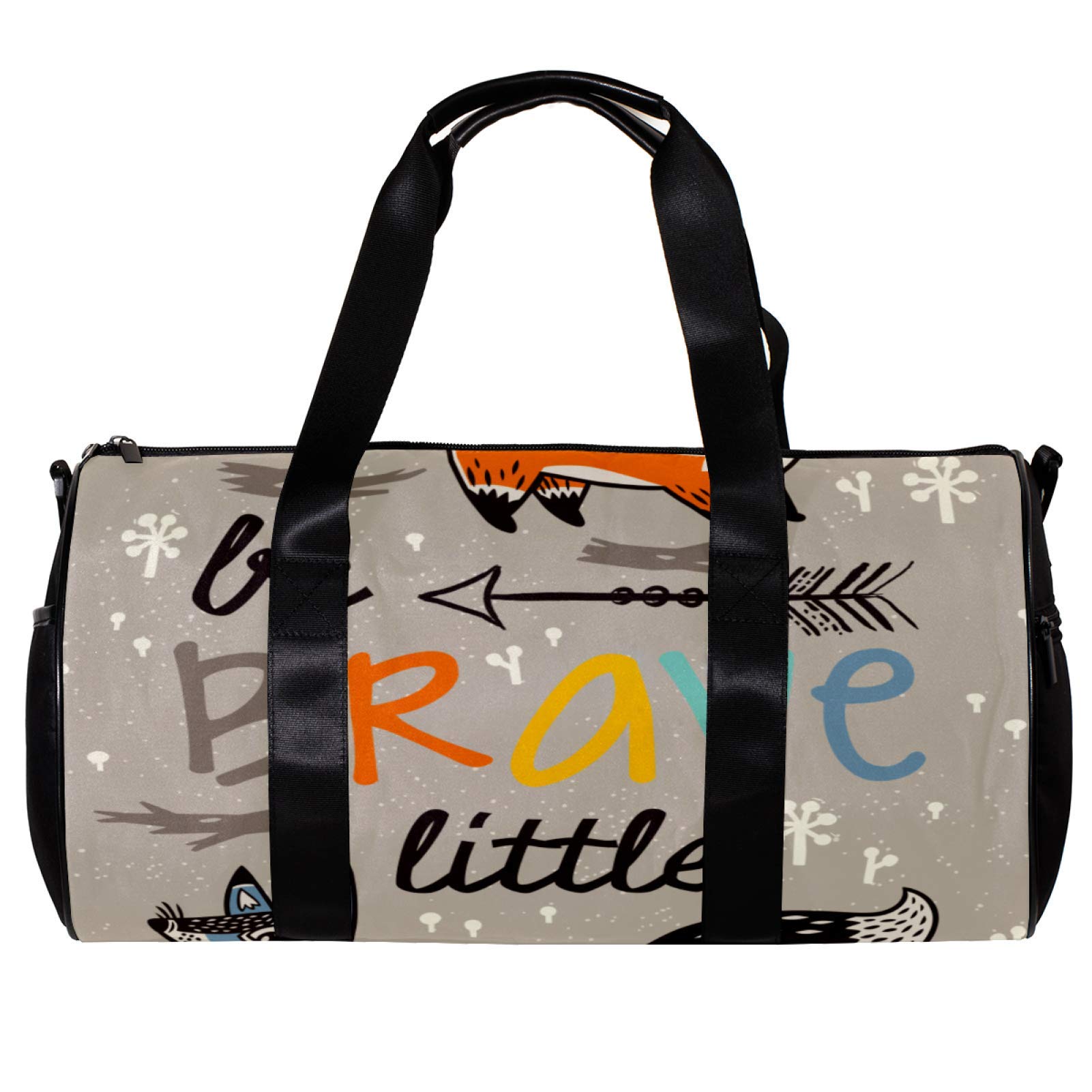Premium Sports Duffel Bag for Men & Women - Gym, Fitness & Travel Overnight Barrel Bag with Foxes Be Brave Design - Perfect for Workouts, Sports Gear Storage & Weekend Getaways
