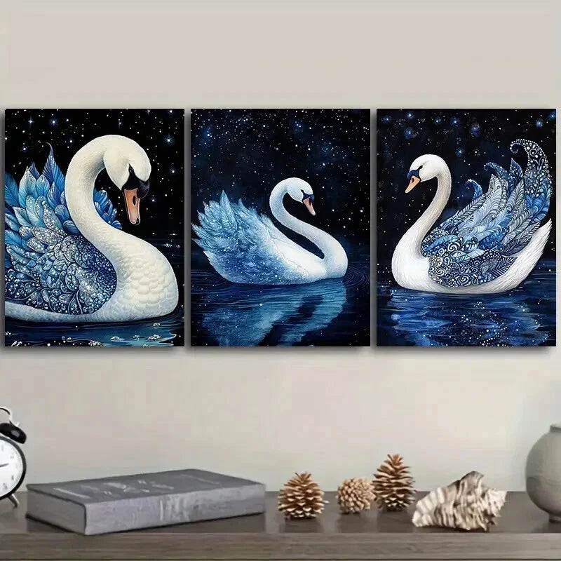 3-Piece Magnificent White Swan Painting Wall Art Set - Framed Canvas 50x70cm (20x28in) - High Quality Print - 100% Australian Made - Ready to Hang - Perfect for Living Room, Bedroom & Office Decor